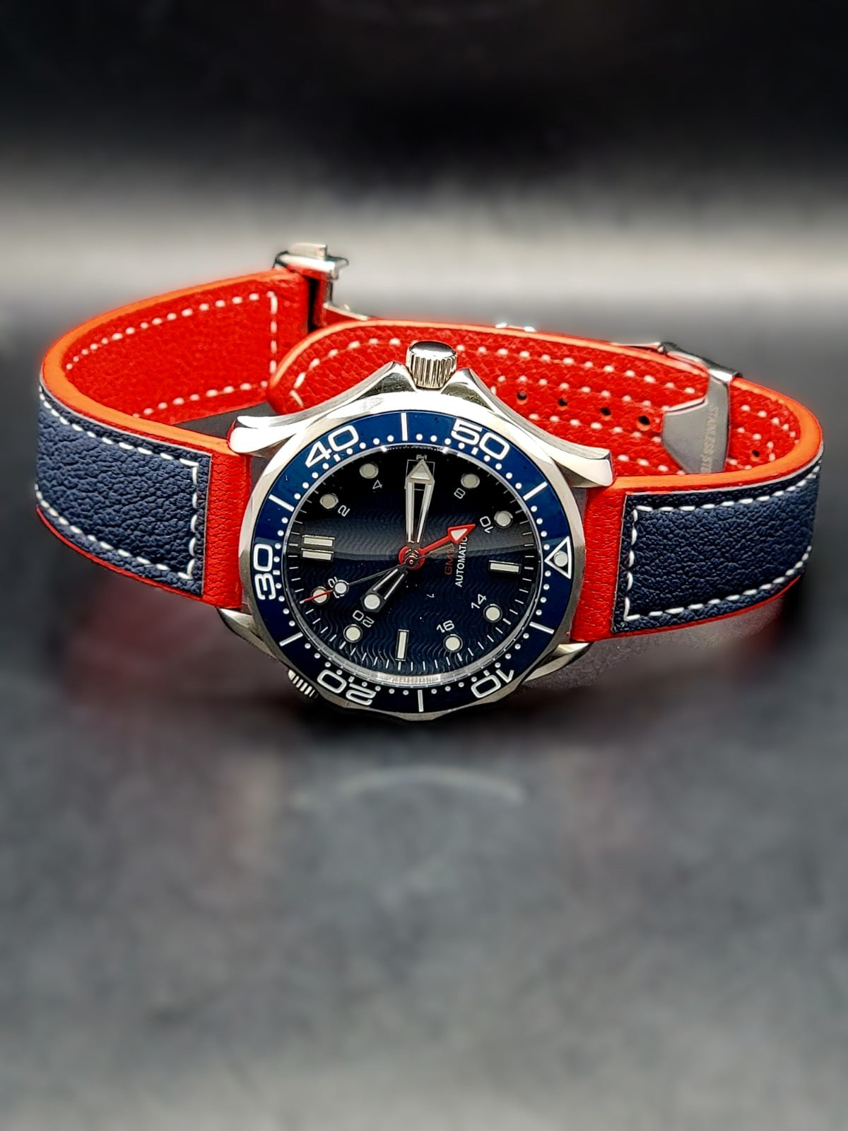 CUSTOM MOD 41mm BLUE WAVE DIAL SAPPHIRE GMT NH34 AUTO **USA SHIPPED**