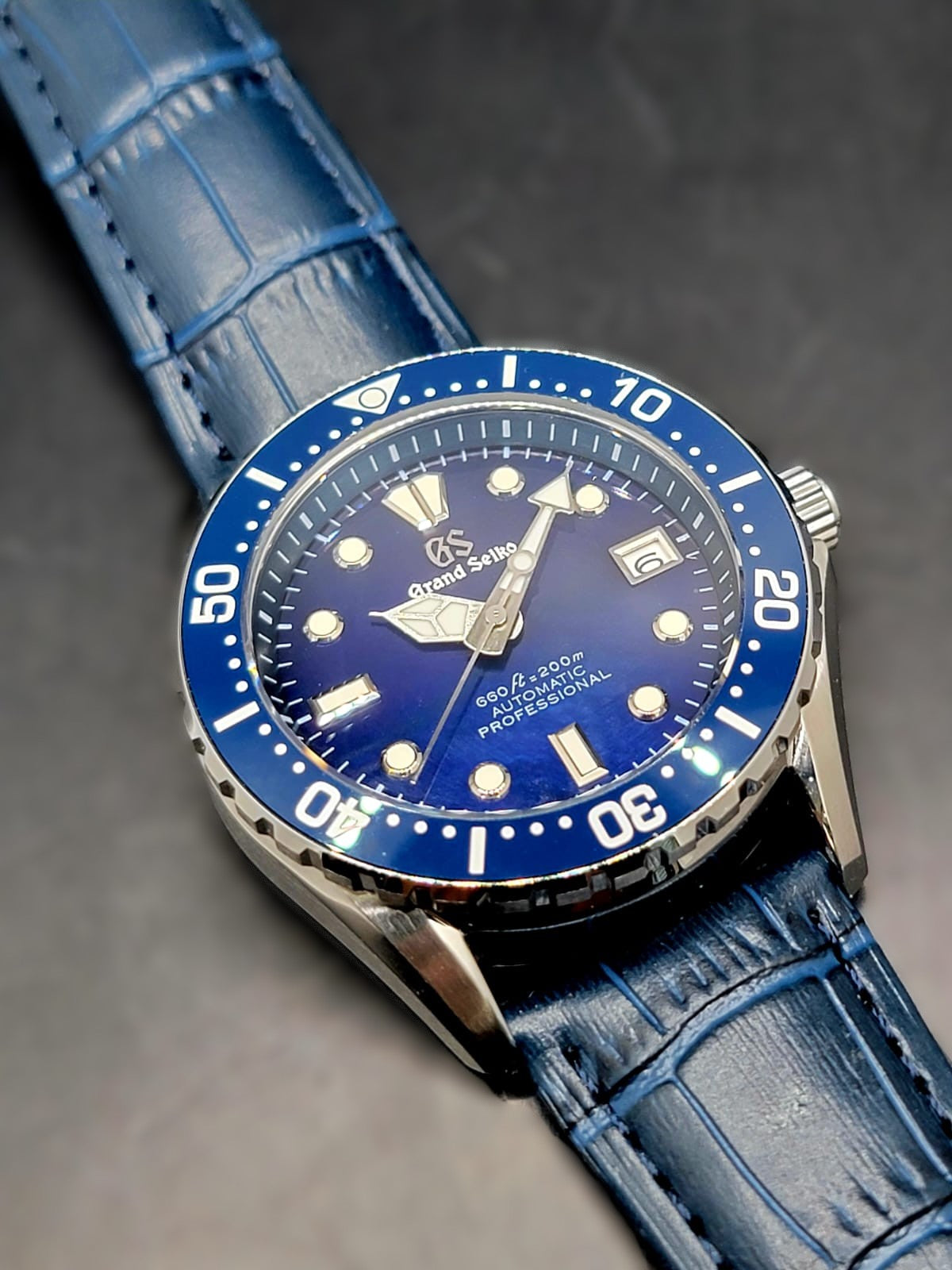 *** BRAND NEW PREMIER CUSTOM MOD 40mm Grand Seiko Sports Collection BLUE MOTHER OF PEARL Mens Watch ON NAVY LEATHER- NH35