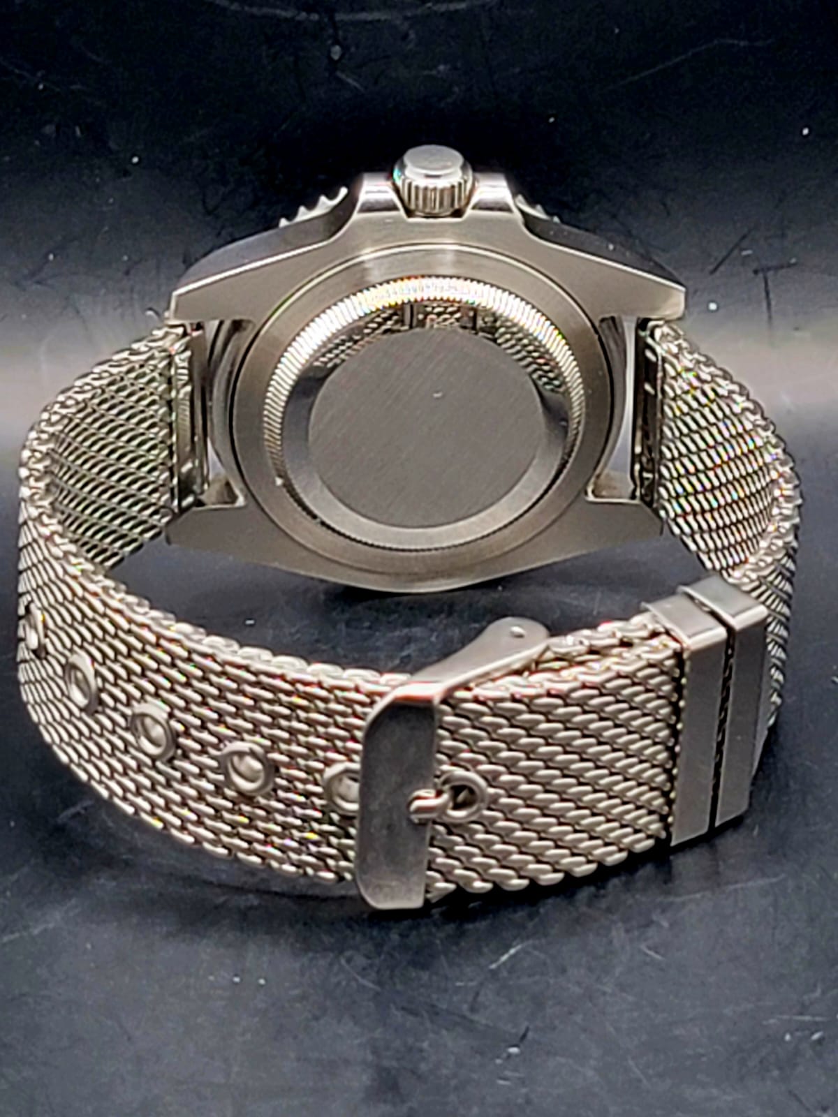 CUSTOM MOD SEIKO BLACK DIAL AND SS MESH BAND NH35 AUTO