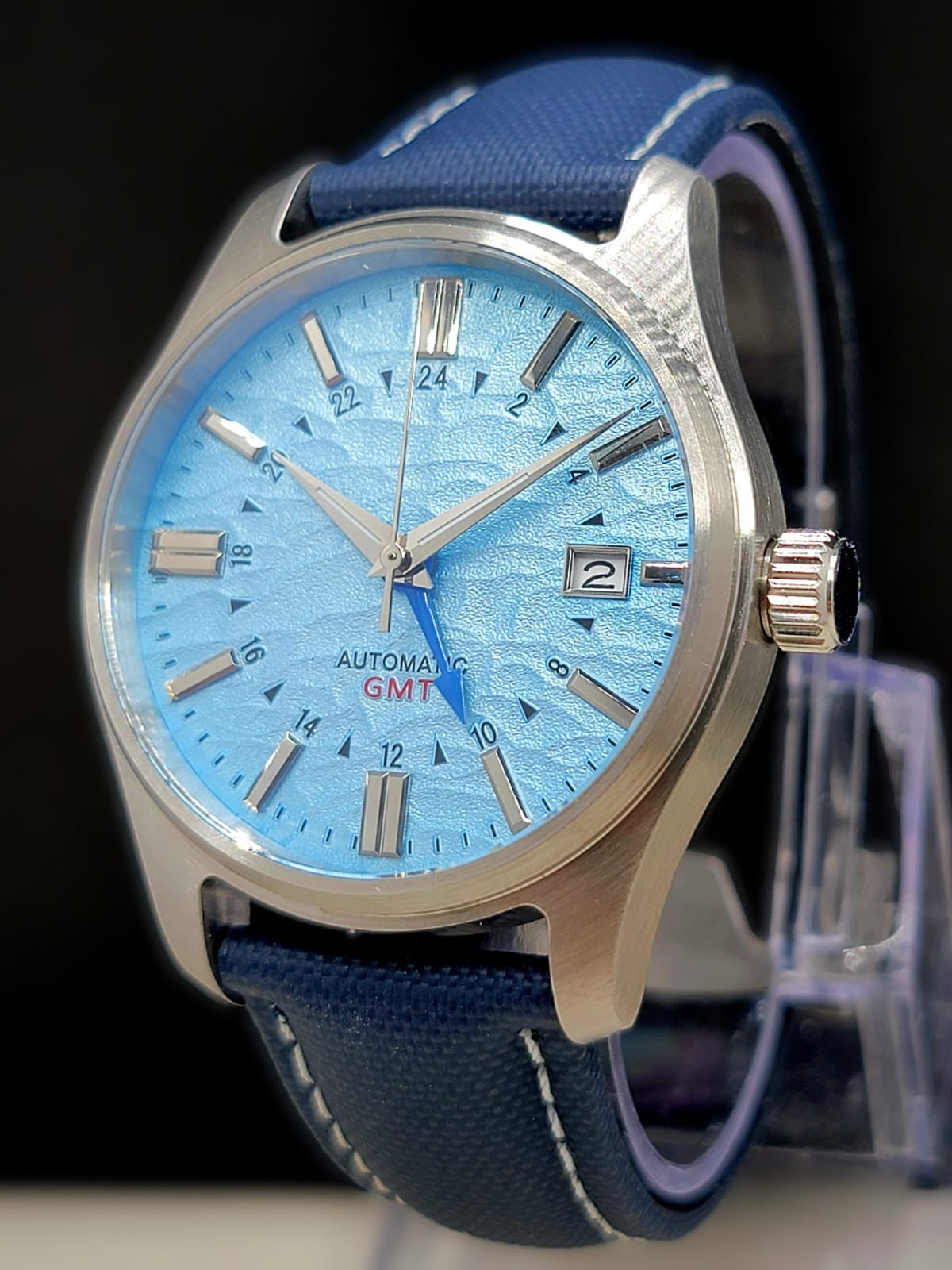 Sterile MOD 40mm Blue Dial GMT **UPGRADED CUSTOM BLUE SAILCLOTH BAND**- Sapphire NH34 GMT Automatic Men Watch NEW **INQUIRE FOR PRICING**