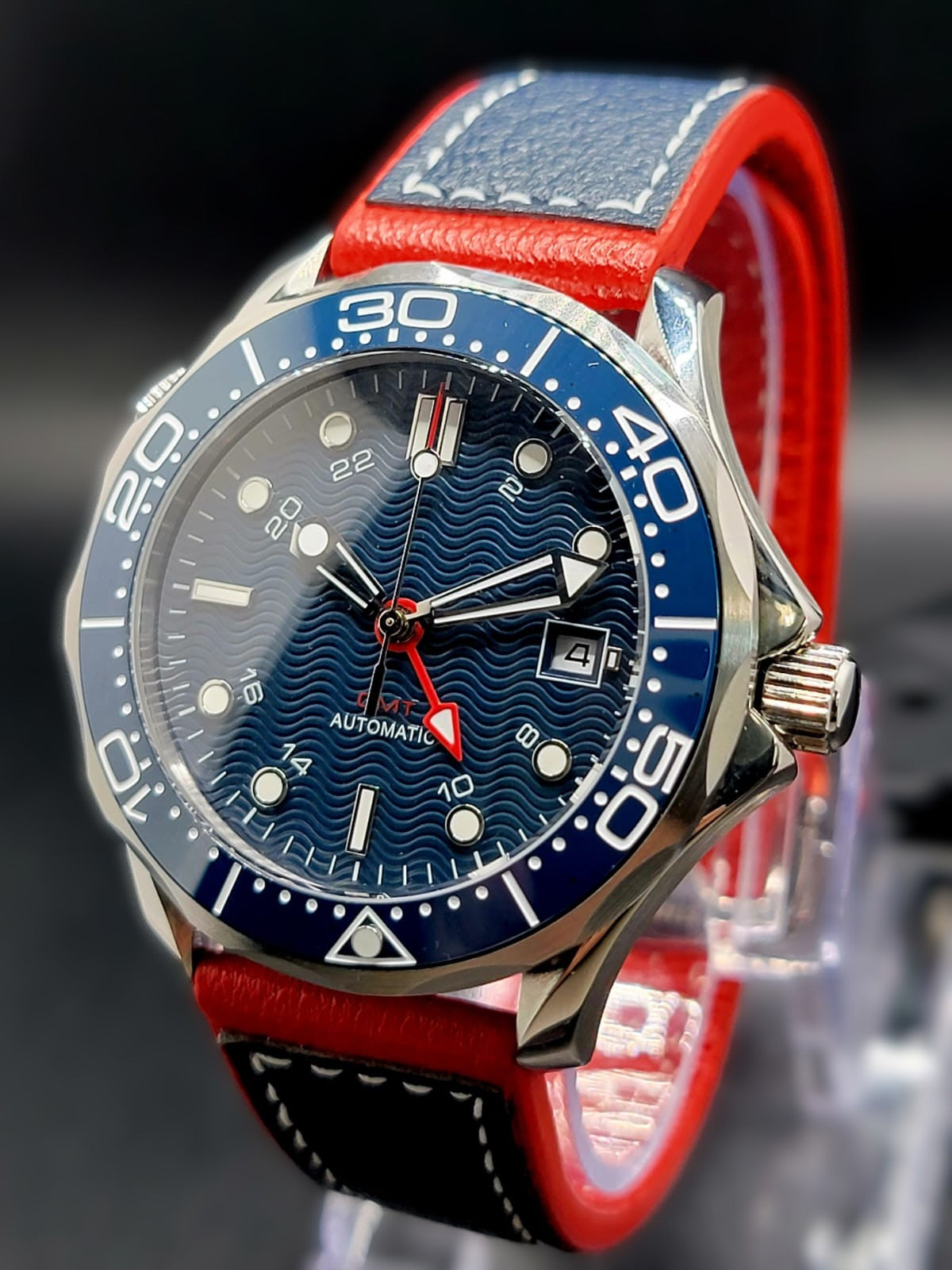 CUSTOM MOD 41mm BLUE WAVE DIAL SAPPHIRE GMT NH34 AUTO **USA SHIPPED**