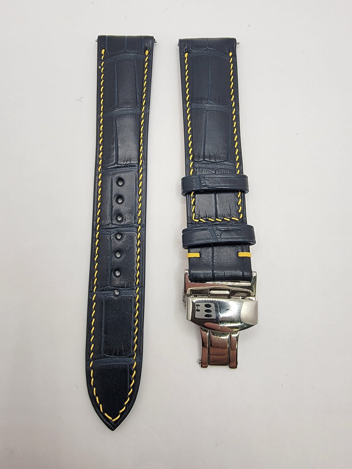 CUSTOM HAND-MADE NAVY CROC WITH YELLOW LINER AND STITCHING - NEW