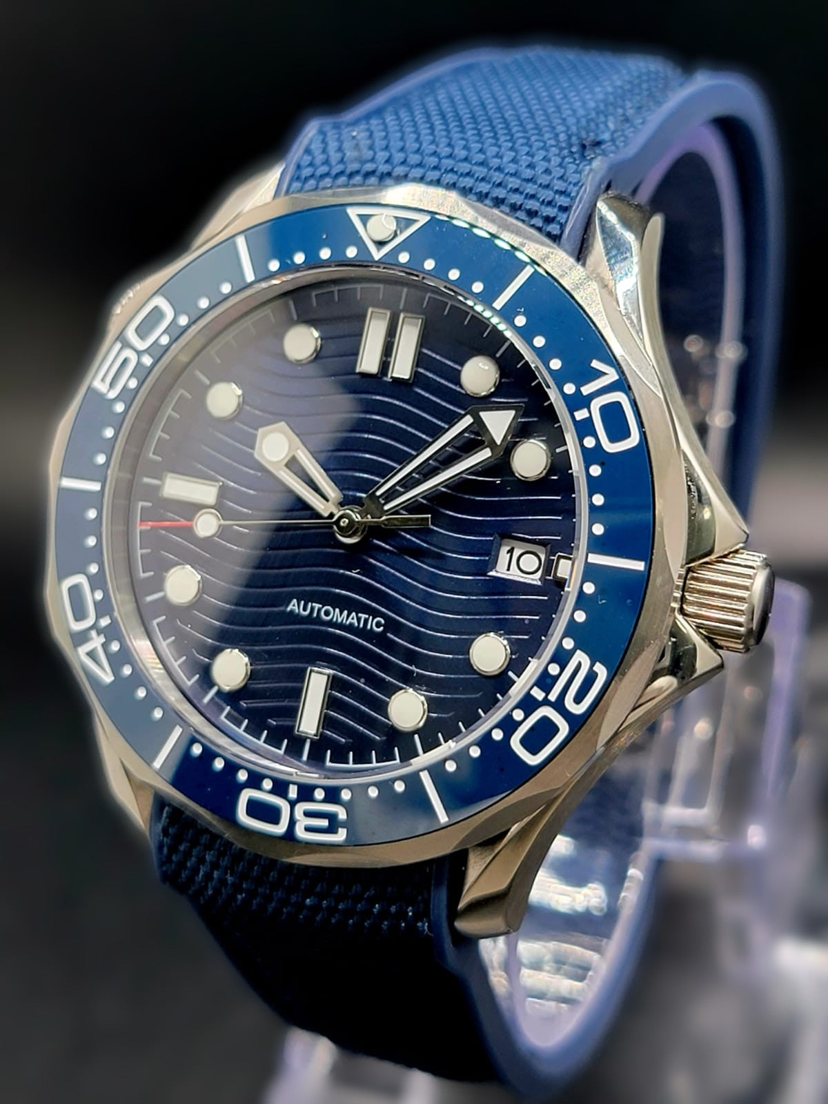 CUSTOM MOD 41mm Blue Wave Dial Sapphire NH35A Auto Mens Watch **USA SHIPPED**