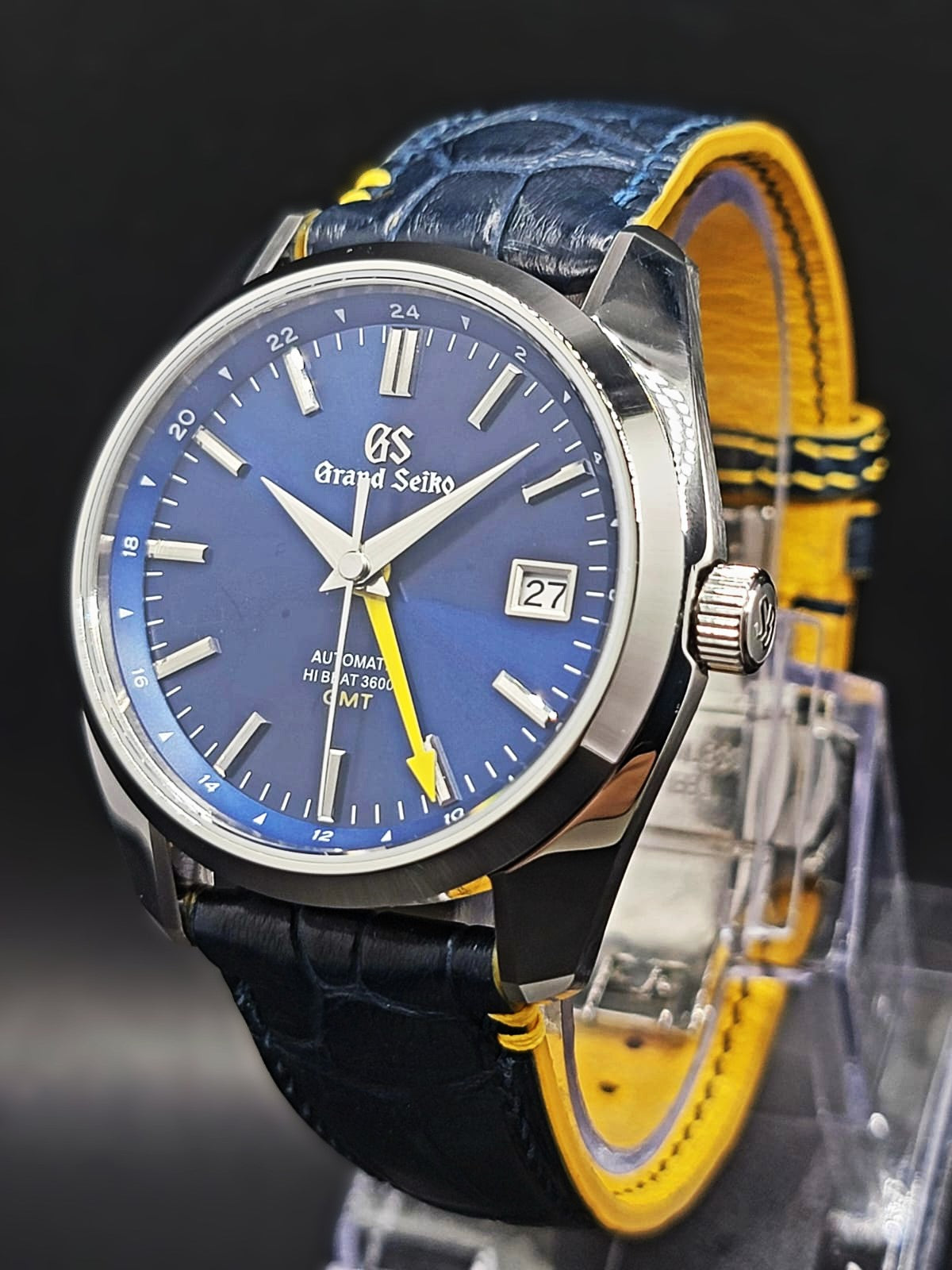 CUSTOM PREMIER LIMITLESS MOD (GRAND SEIKO HERITAGE GMT) ROYAL BLUE DIAL, CUSTOM HANDMADE LEATHER BAND WITH BUTTERFLY CLASP, NH34GMT AUTOMATIC NEW **IN STOCK, SERIOUS INQUIRIES ONLY PLEASE!**