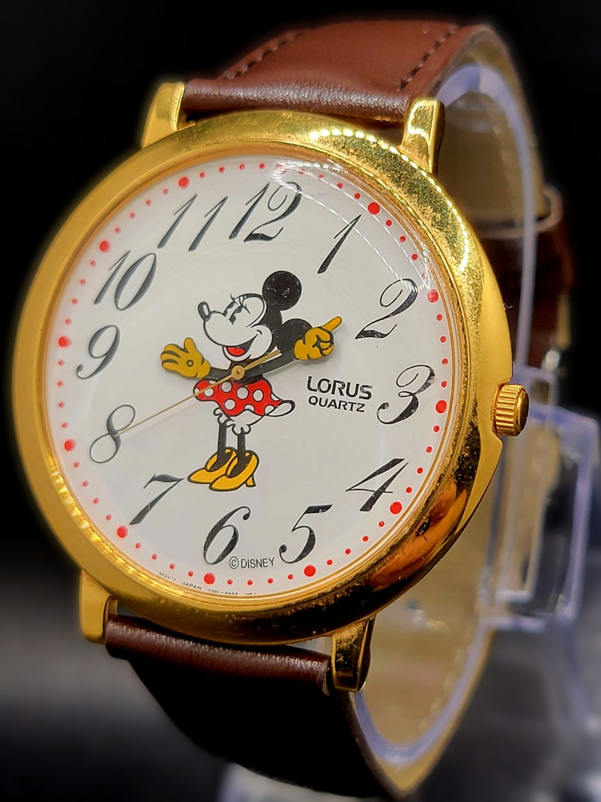 MINNIE MOUSE Watch Walt Disney Lorus SEIKO Quartz w Leather Strap V501-0A2