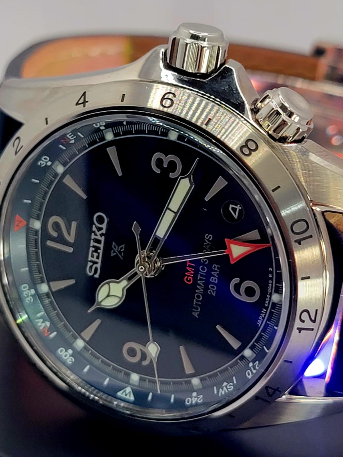 NEW Seiko Prospex Alpinist GMT Blue Dial Blue Leather Strap and Seiko Butterfly