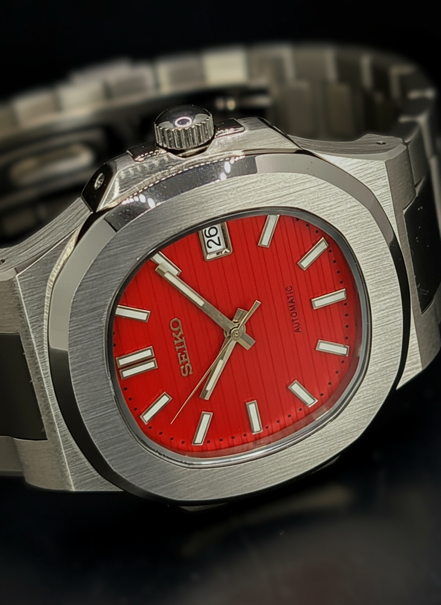 CUSTOM SEIKO NAUTILUS RED DIAL MOD WATCH Automatic Movement