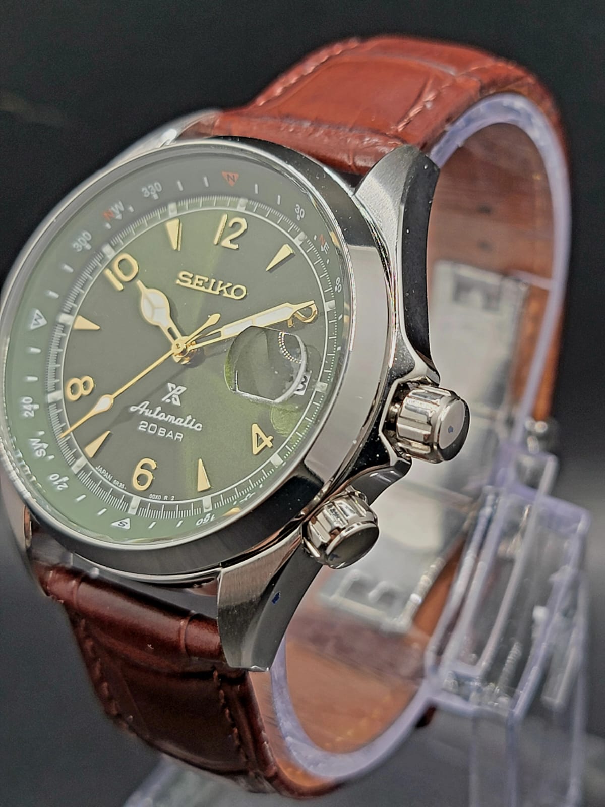 CUSTOM SEIKO MOD Alpinist GREEN Automatic 6R35A MOVEMENT MEN'S WATCH W/ LEATHER NEW