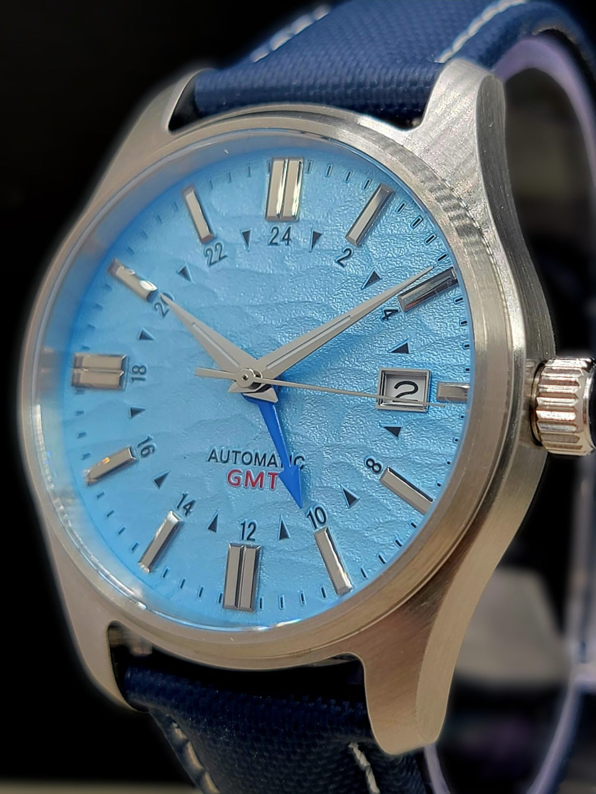 Sterile MOD 40mm Blue Dial GMT **UPGRADED CUSTOM BLUE SAILCLOTH BAND**- Sapphire NH34 GMT Automatic Men Watch NEW **INQUIRE FOR PRICING**