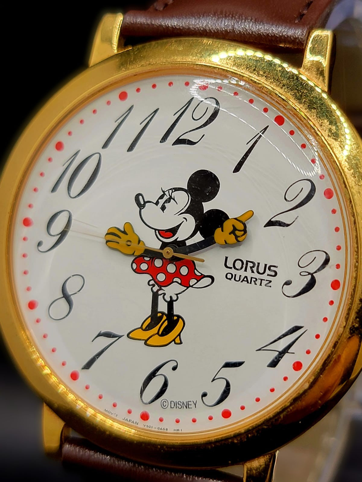 MINNIE MOUSE Watch Walt Disney Lorus SEIKO Quartz w Leather Strap V501-0A2