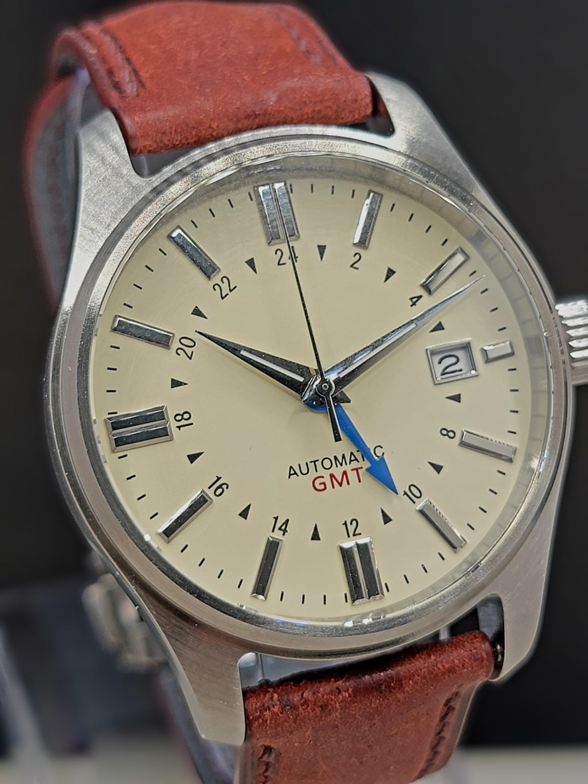 Sterile MOD 40mm Cream Dial GMT **UPGRADED HIGH-QUALITY HAND-MADE LEATHER AND SUEDE BAND**- Sapphire NH34 GMT Automatic Men Watch NEW **INQUIRE FOR PRICING**