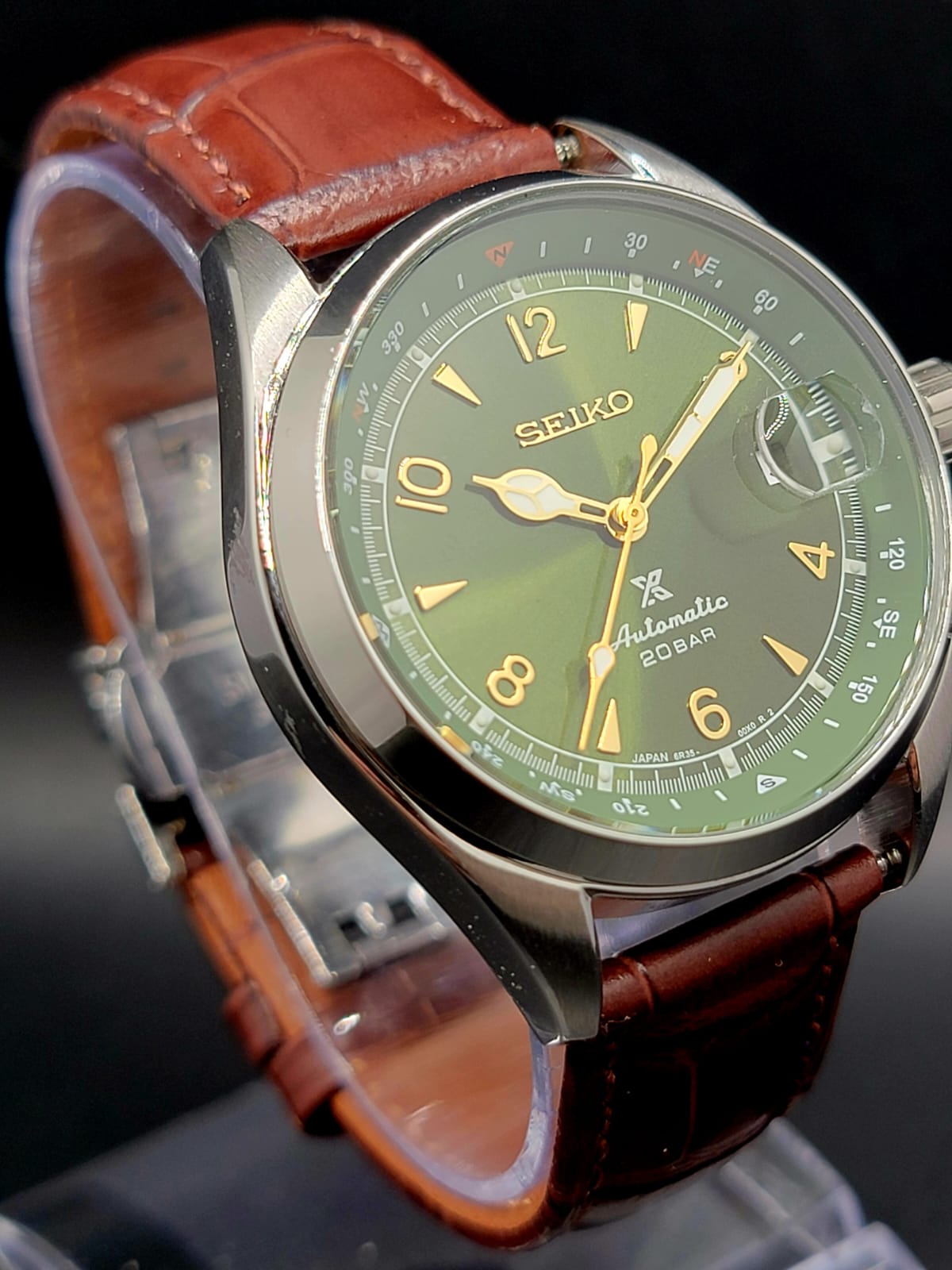 CUSTOM SEIKO MOD Alpinist GREEN Automatic 6R35A MOVEMENT MEN'S WATCH W/ LEATHER NEW