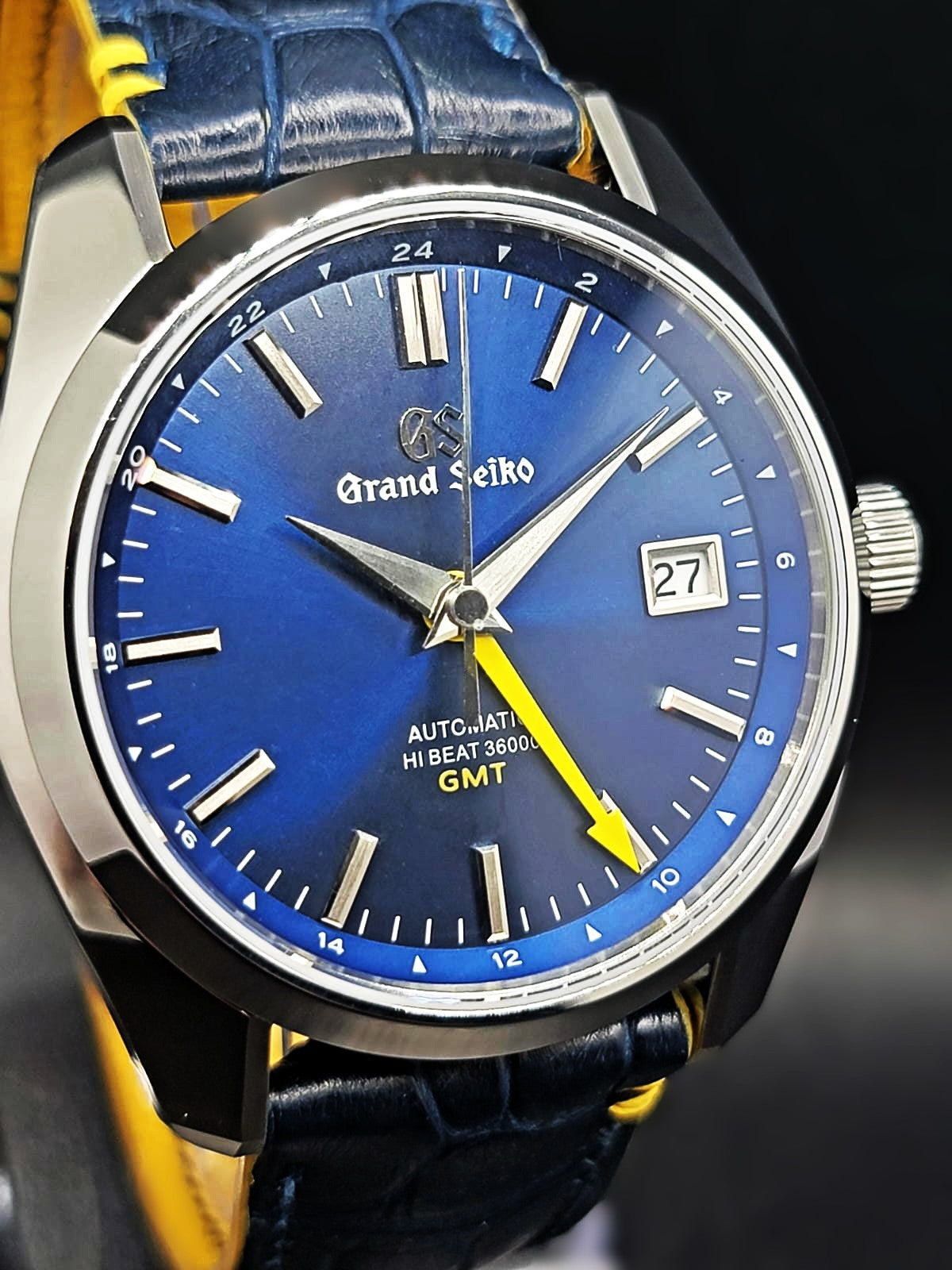 CUSTOM PREMIER LIMITLESS MOD (GRAND SEIKO HERITAGE GMT) ROYAL BLUE DIAL, CUSTOM HANDMADE LEATHER BAND WITH BUTTERFLY CLASP, NH34GMT AUTOMATIC NEW **IN STOCK, SERIOUS INQUIRIES ONLY PLEASE!**