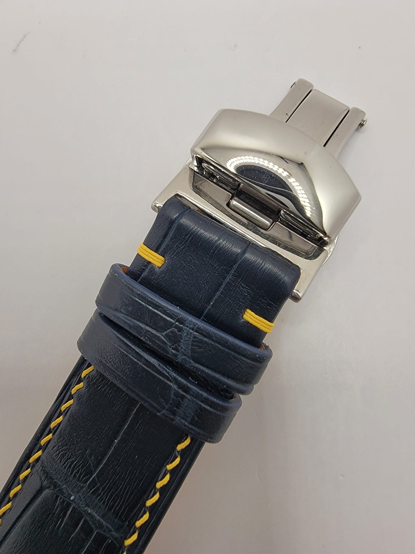 CUSTOM HAND-MADE NAVY CROC WITH YELLOW LINER AND STITCHING - NEW