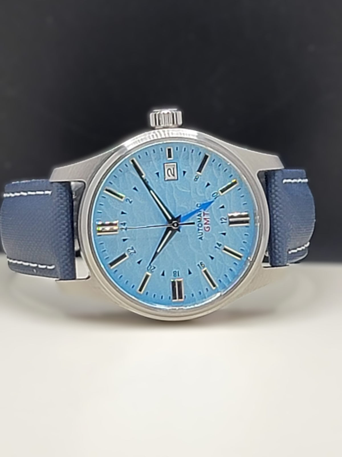 Sterile MOD 40mm Blue Dial GMT **UPGRADED CUSTOM BLUE SAILCLOTH BAND**- Sapphire NH34 GMT Automatic Men Watch NEW **INQUIRE FOR PRICING**