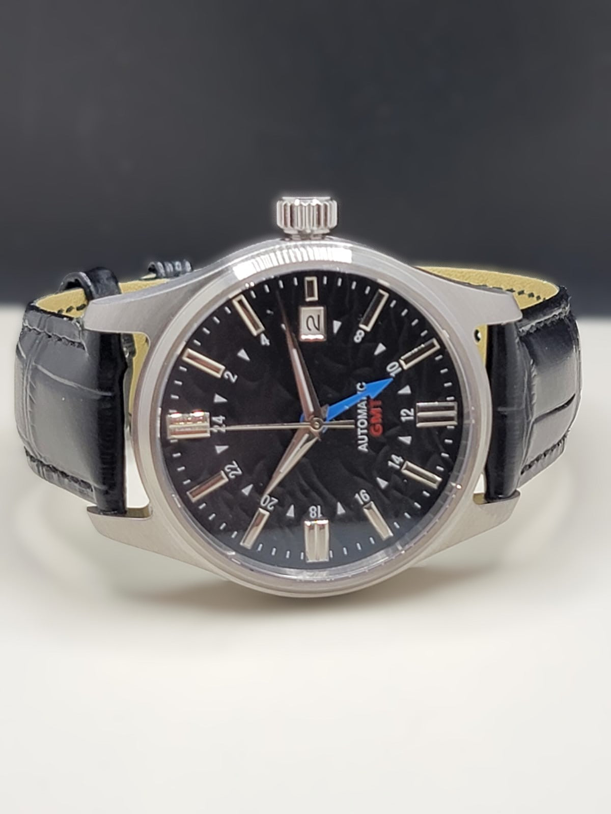Sterile MOD 40mm Black Dial GMT - Black Leather - Sapphire NH34 GMT Automatic Men Watch NEW
