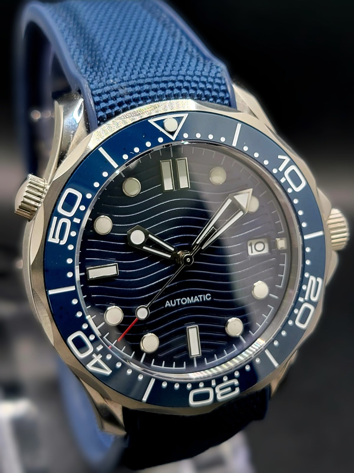 CUSTOM MOD 41mm Blue Wave Dial Sapphire NH35A Auto Mens Watch **USA SHIPPED**