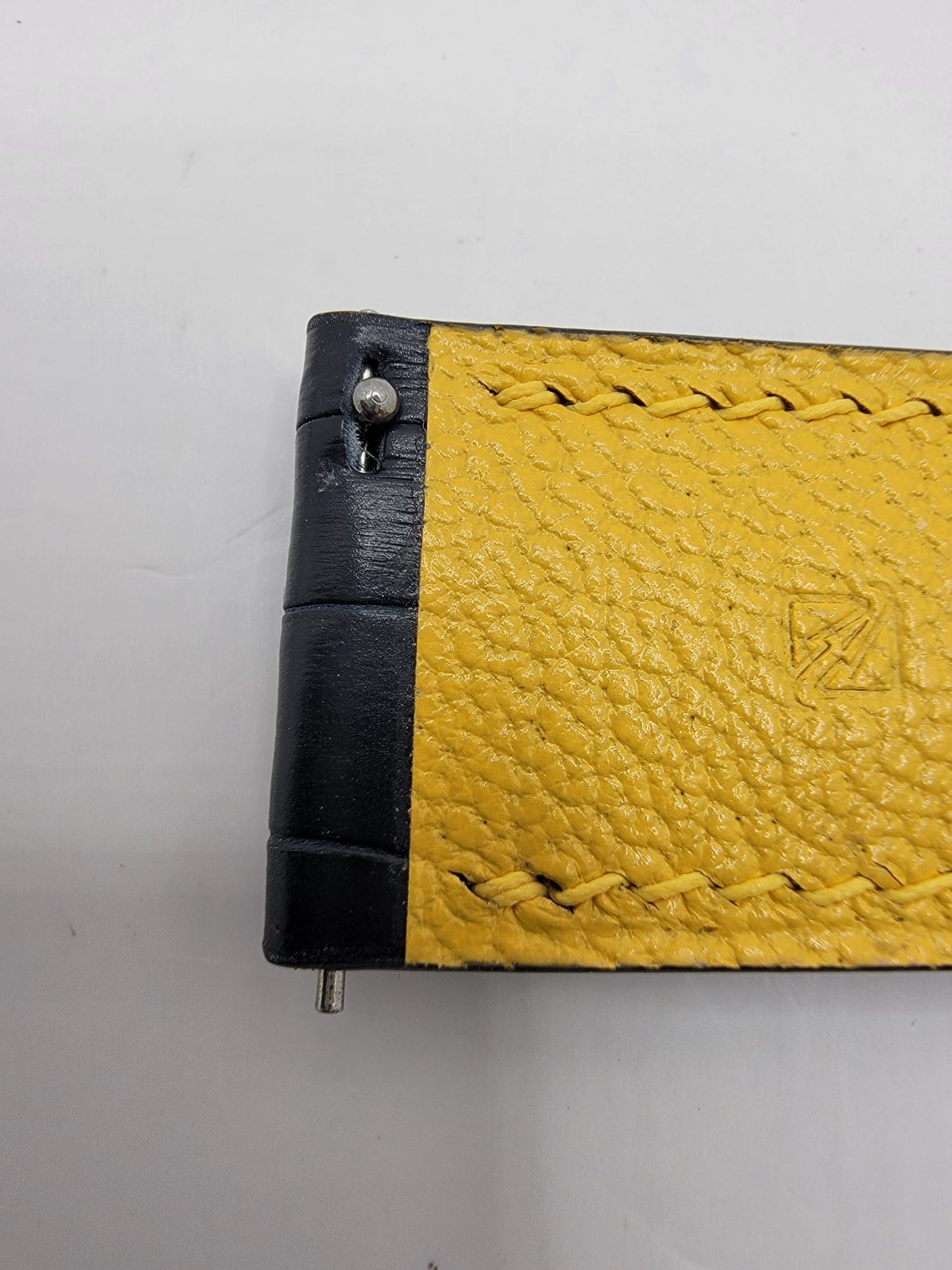 CUSTOM HAND-MADE NAVY CROC WITH YELLOW LINER, STITCHING AND PAINTED SIDES - NEW