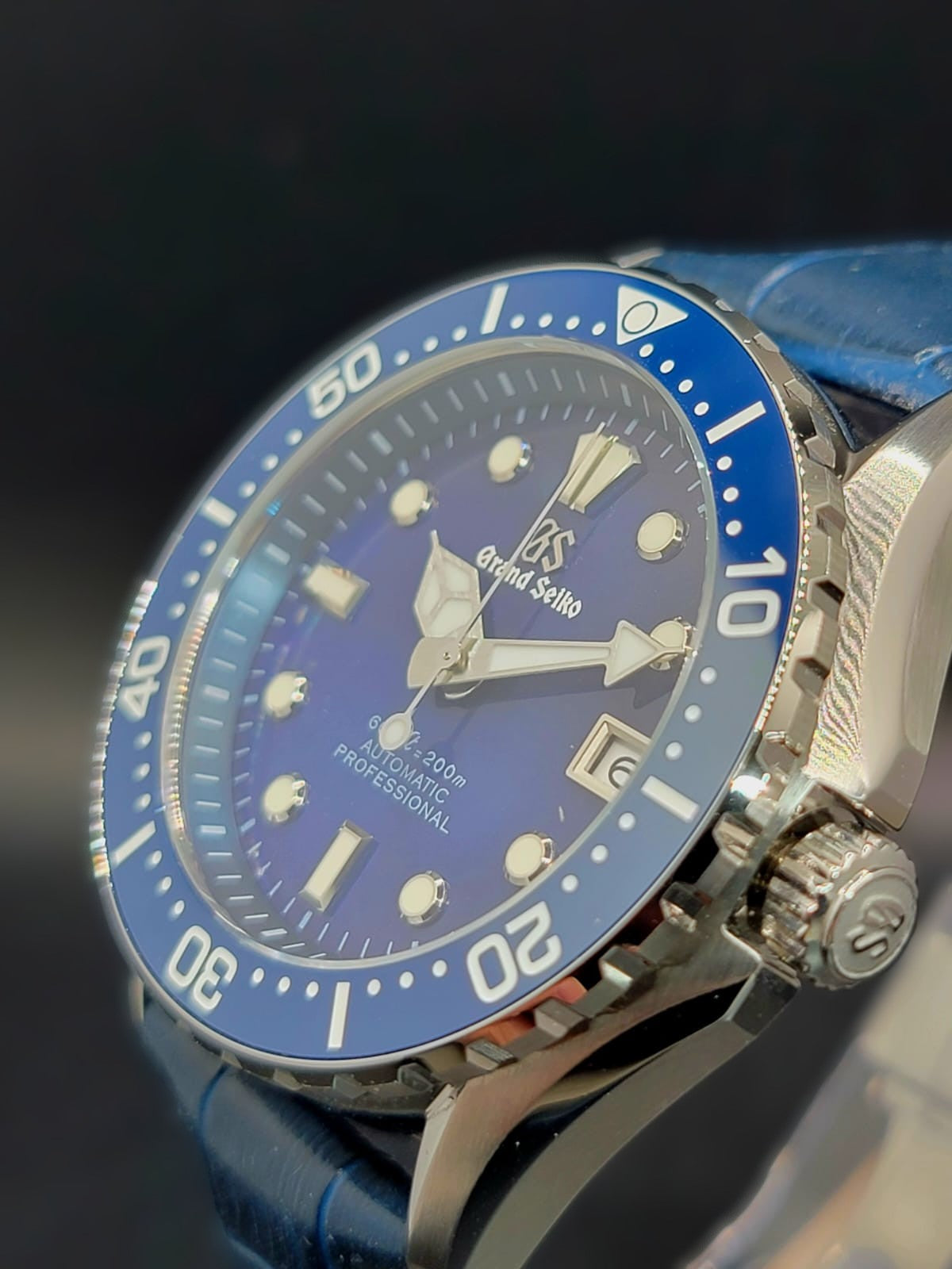 *** BRAND NEW PREMIER CUSTOM MOD 40mm Grand Seiko Sports Collection BLUE MOTHER OF PEARL Mens Watch ON NAVY LEATHER- NH35