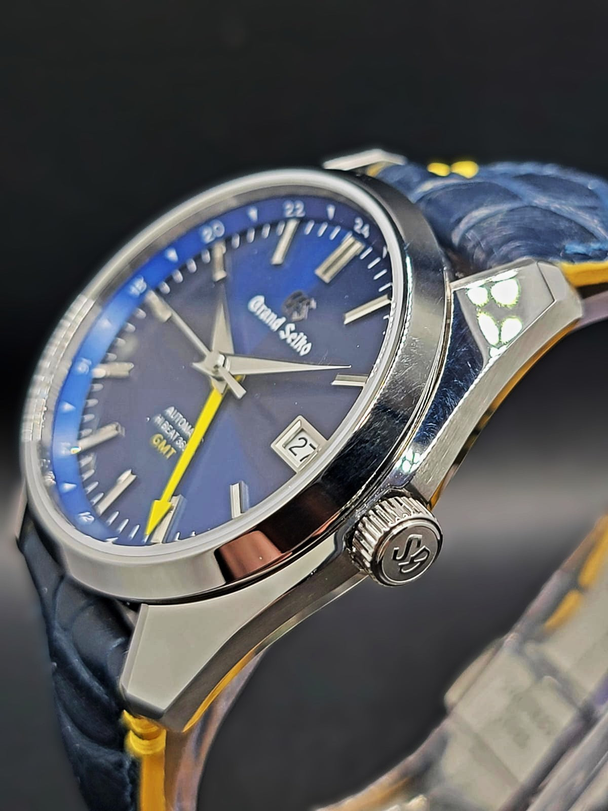 CUSTOM PREMIER LIMITLESS MOD (GRAND SEIKO HERITAGE GMT) ROYAL BLUE DIAL, CUSTOM HANDMADE LEATHER BAND WITH BUTTERFLY CLASP, NH34GMT AUTOMATIC NEW **IN STOCK, SERIOUS INQUIRIES ONLY PLEASE!**