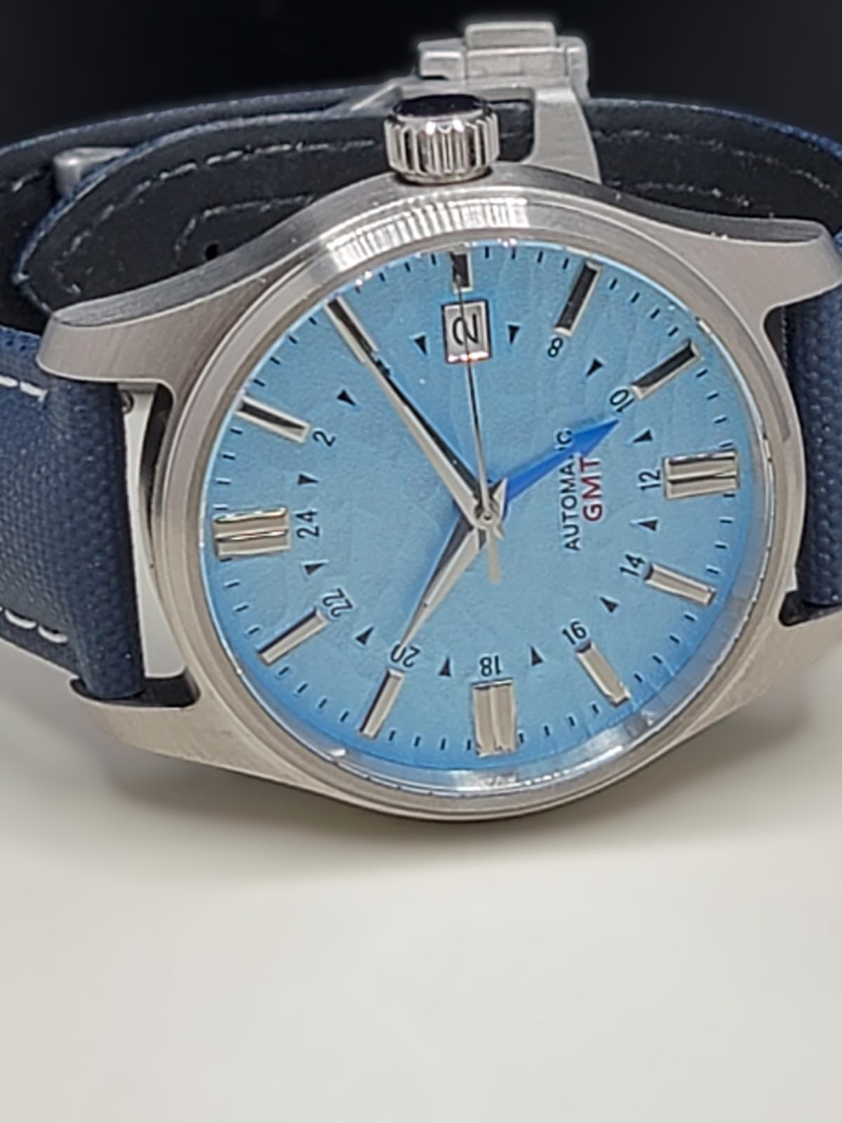 Sterile MOD 40mm Blue Dial GMT **UPGRADED CUSTOM BLUE SAILCLOTH BAND**- Sapphire NH34 GMT Automatic Men Watch NEW **INQUIRE FOR PRICING**
