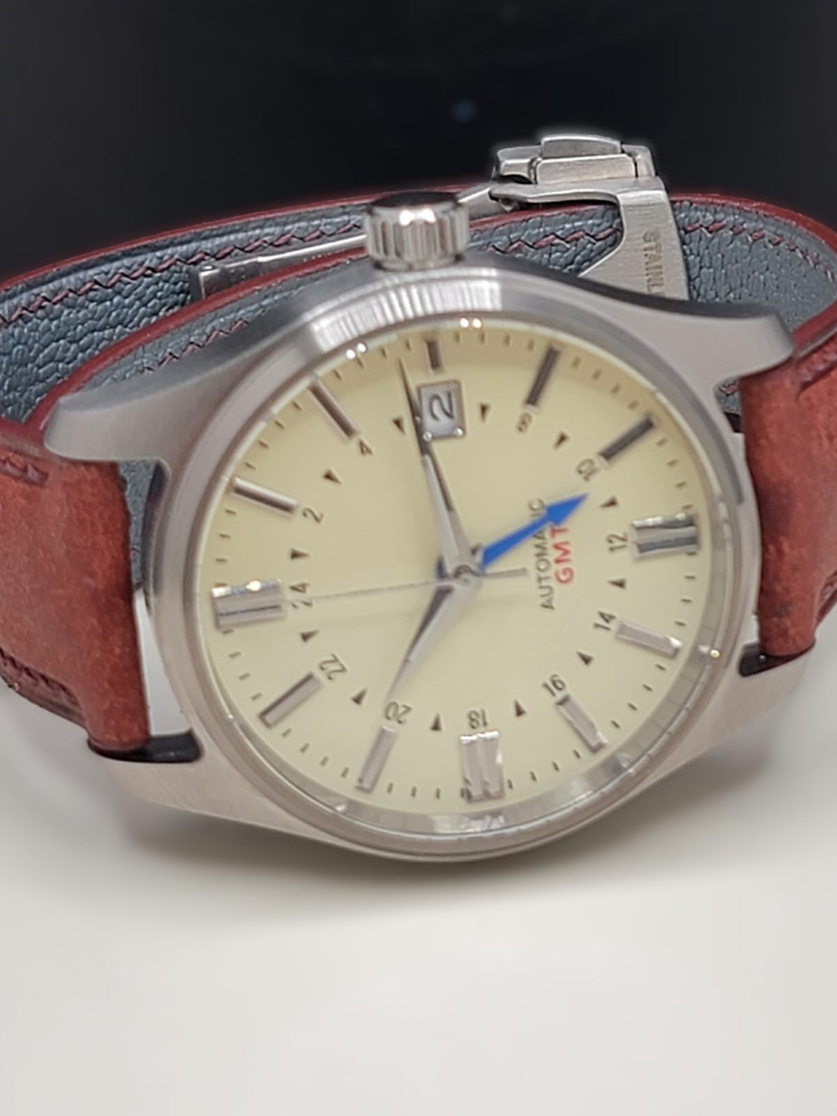 Sterile MOD 40mm Cream Dial GMT **UPGRADED HIGH-QUALITY HAND-MADE LEATHER AND SUEDE BAND**- Sapphire NH34 GMT Automatic Men Watch NEW **INQUIRE FOR PRICING**