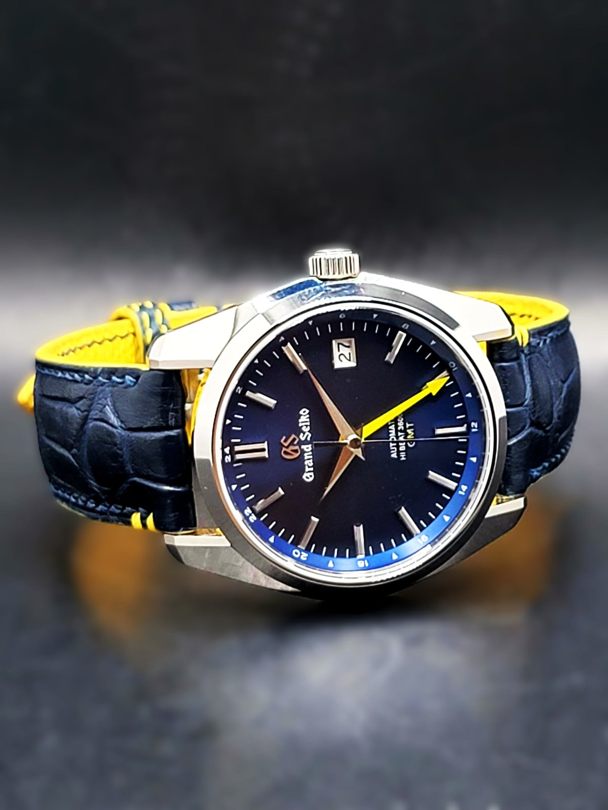 CUSTOM PREMIER LIMITLESS MOD (GRAND SEIKO HERITAGE GMT) ROYAL BLUE DIAL, CUSTOM HANDMADE LEATHER BAND WITH BUTTERFLY CLASP, NH34GMT AUTOMATIC NEW **IN STOCK, SERIOUS INQUIRIES ONLY PLEASE!**