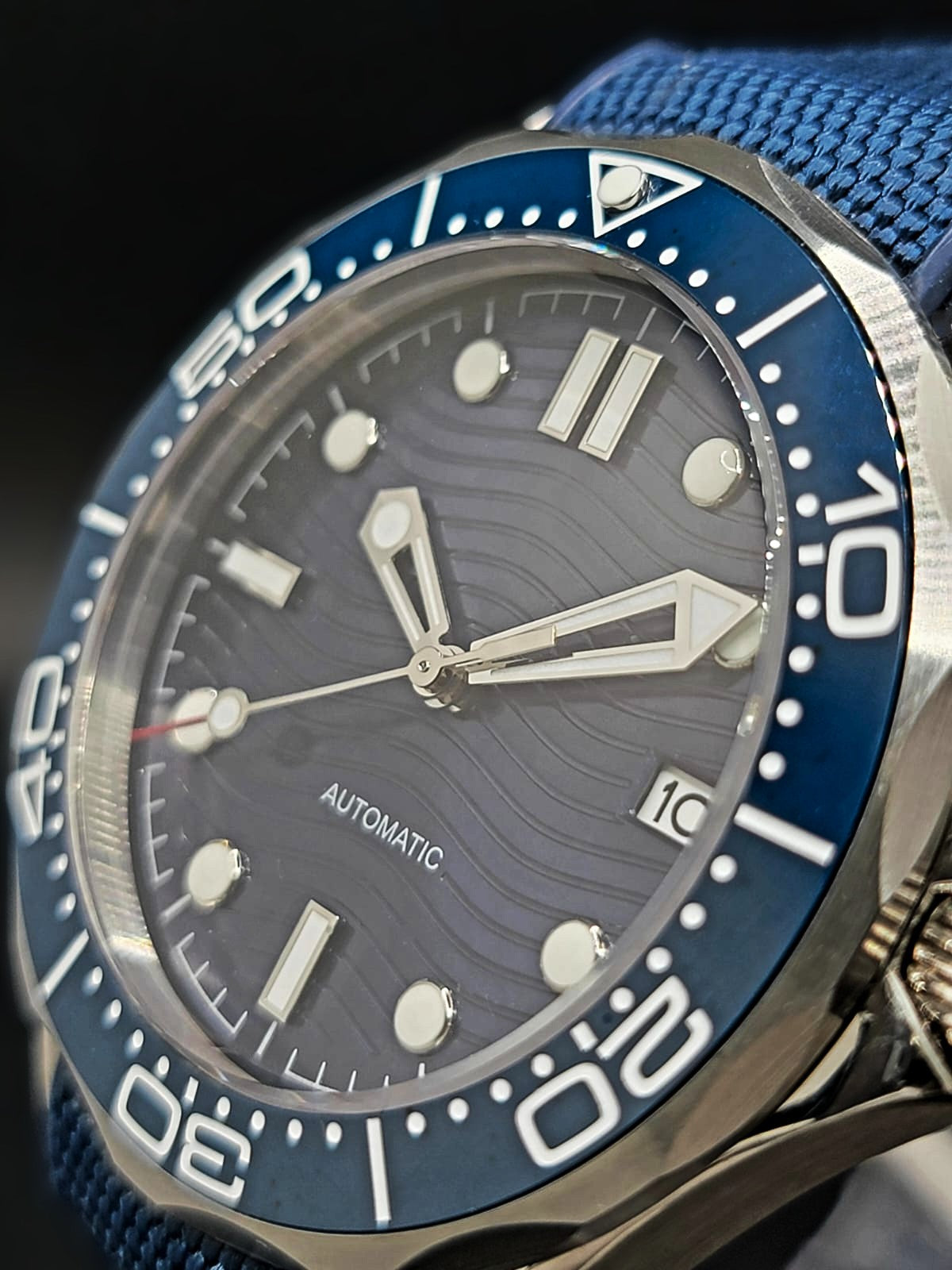CUSTOM MOD 41mm Blue Wave Dial Sapphire NH35A Auto Mens Watch **USA SHIPPED**
