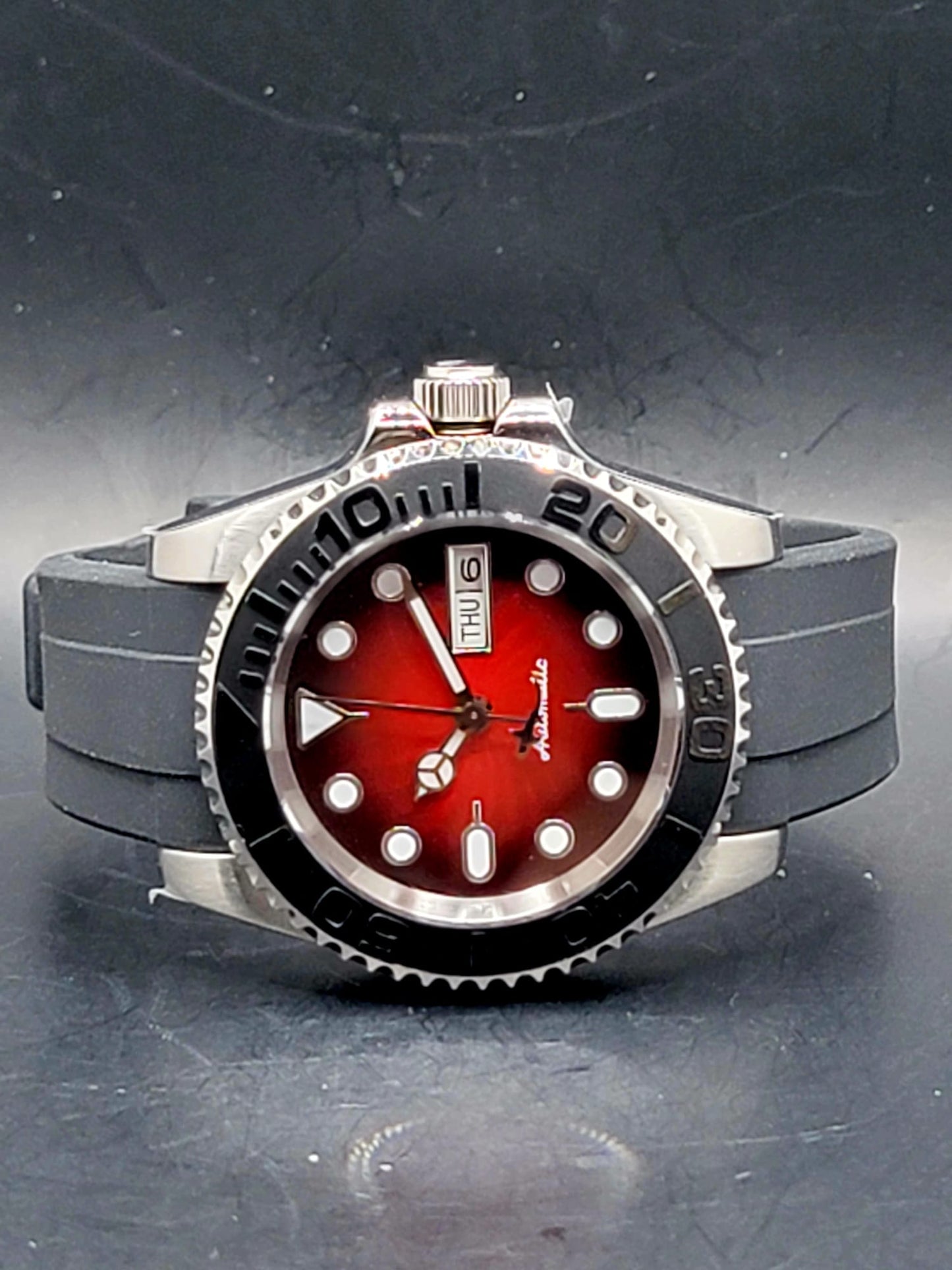 Sterile MOD 40mm Black-n-Red w/ Gold Shark- Sapphire NH36 Automatic Men Watch NEW