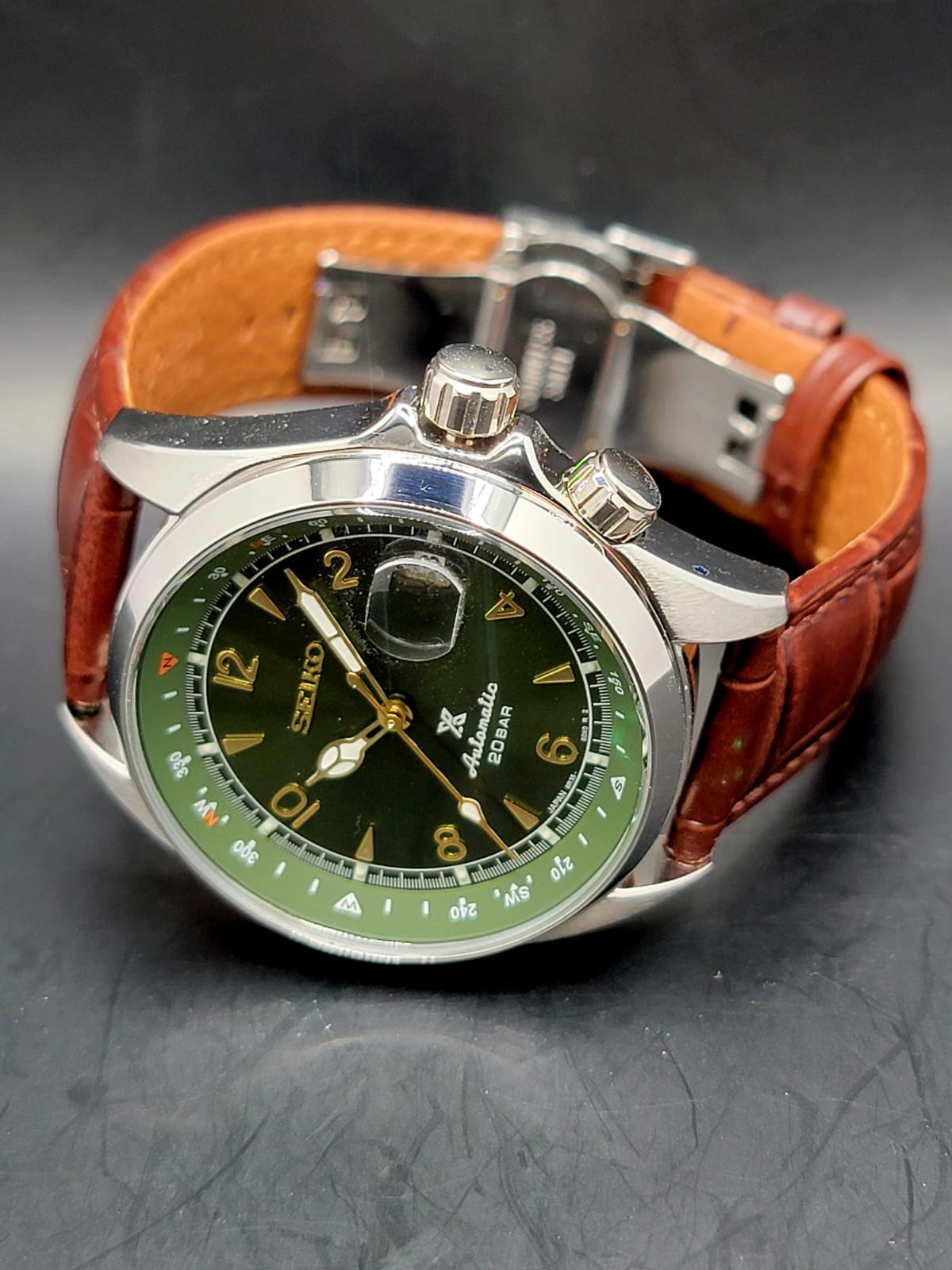 CUSTOM SEIKO MOD Alpinist GREEN Automatic 6R35A MOVEMENT MEN'S WATCH W/ LEATHER NEW