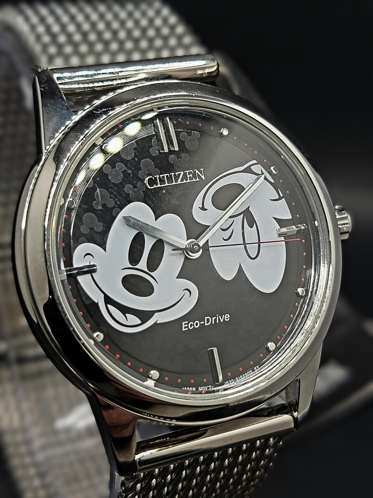 CITIZEN ECO-DRIVE MICKEY MOUSE Men's Stainless Steel Mesh Watch 40MM BRAND NEW
