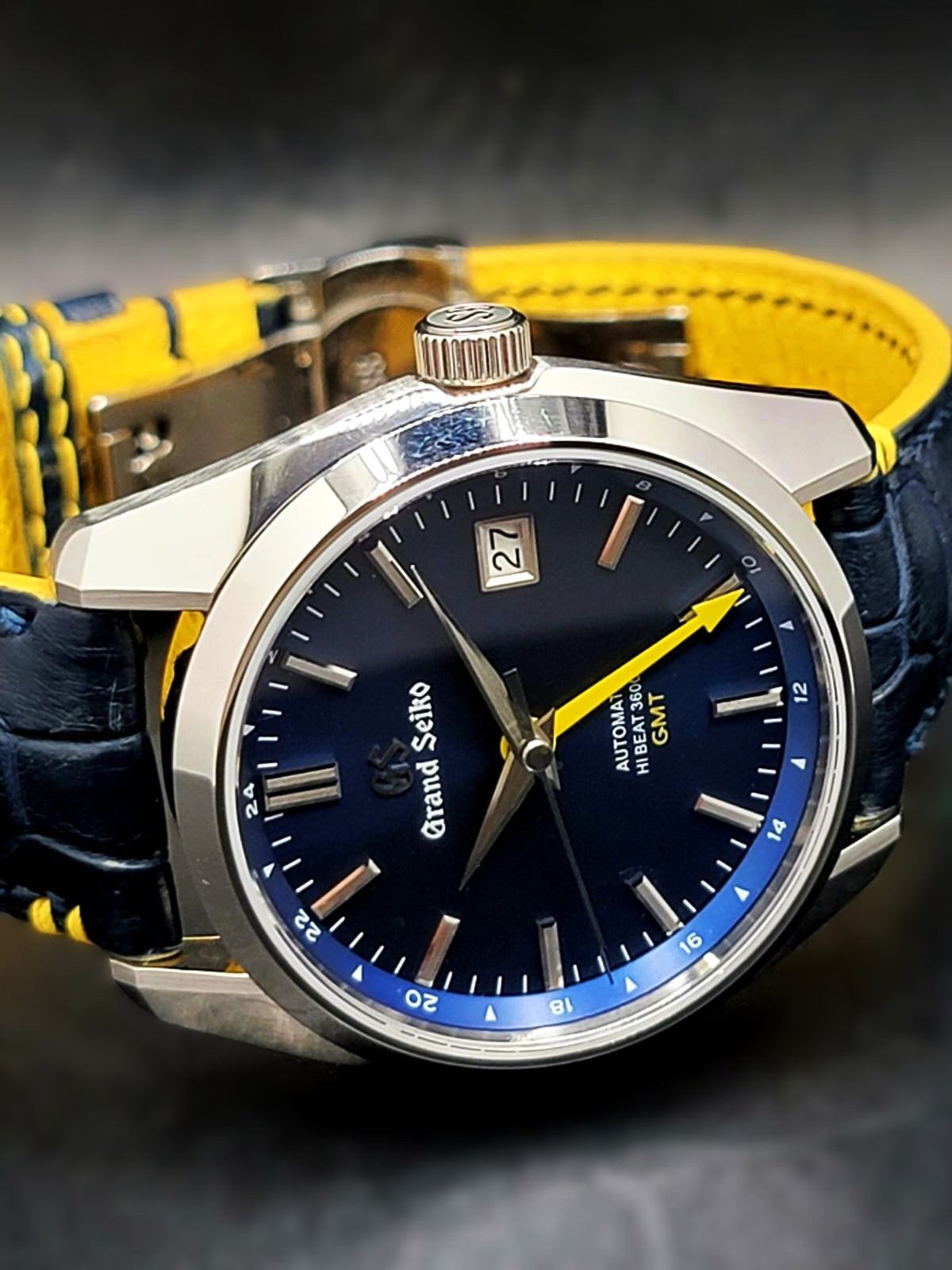 CUSTOM PREMIER LIMITLESS MOD (GRAND SEIKO HERITAGE GMT) ROYAL BLUE DIAL, CUSTOM HANDMADE LEATHER BAND WITH BUTTERFLY CLASP, NH34GMT AUTOMATIC NEW **IN STOCK, SERIOUS INQUIRIES ONLY PLEASE!**