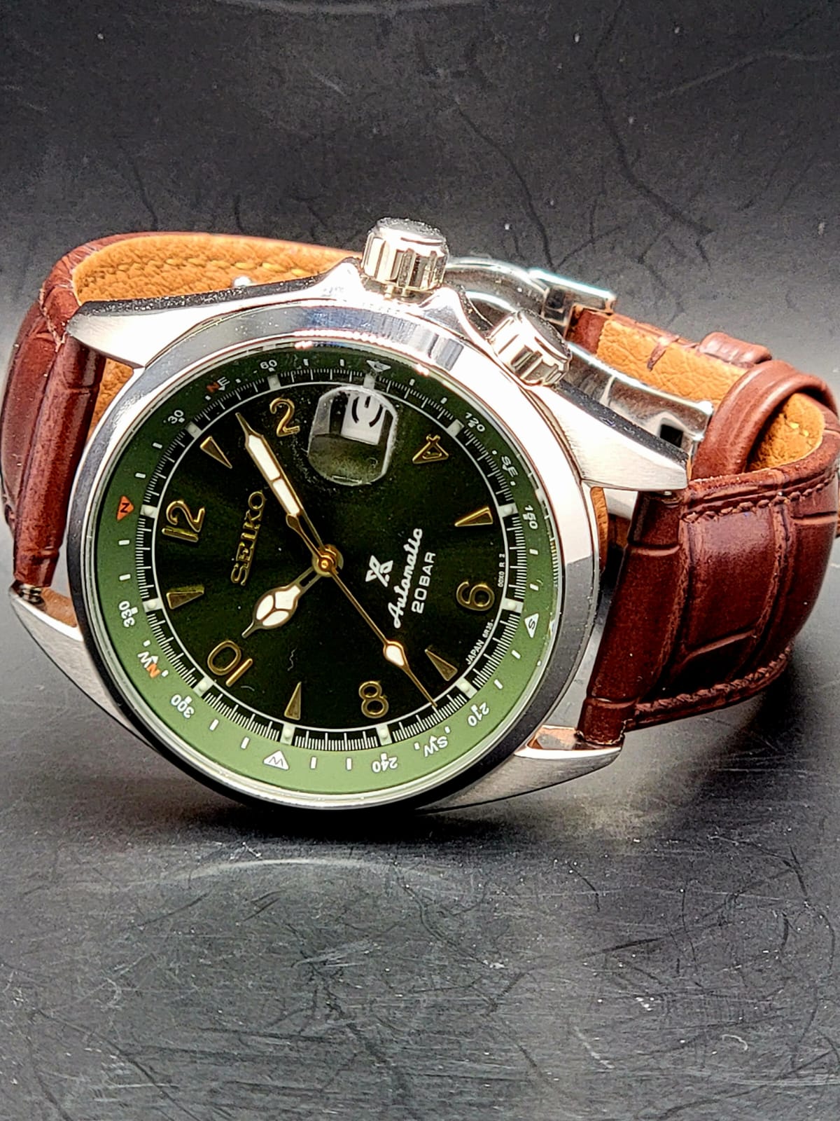 CUSTOM SEIKO MOD Alpinist GREEN Automatic 6R35A MOVEMENT MEN'S WATCH W/ LEATHER NEW