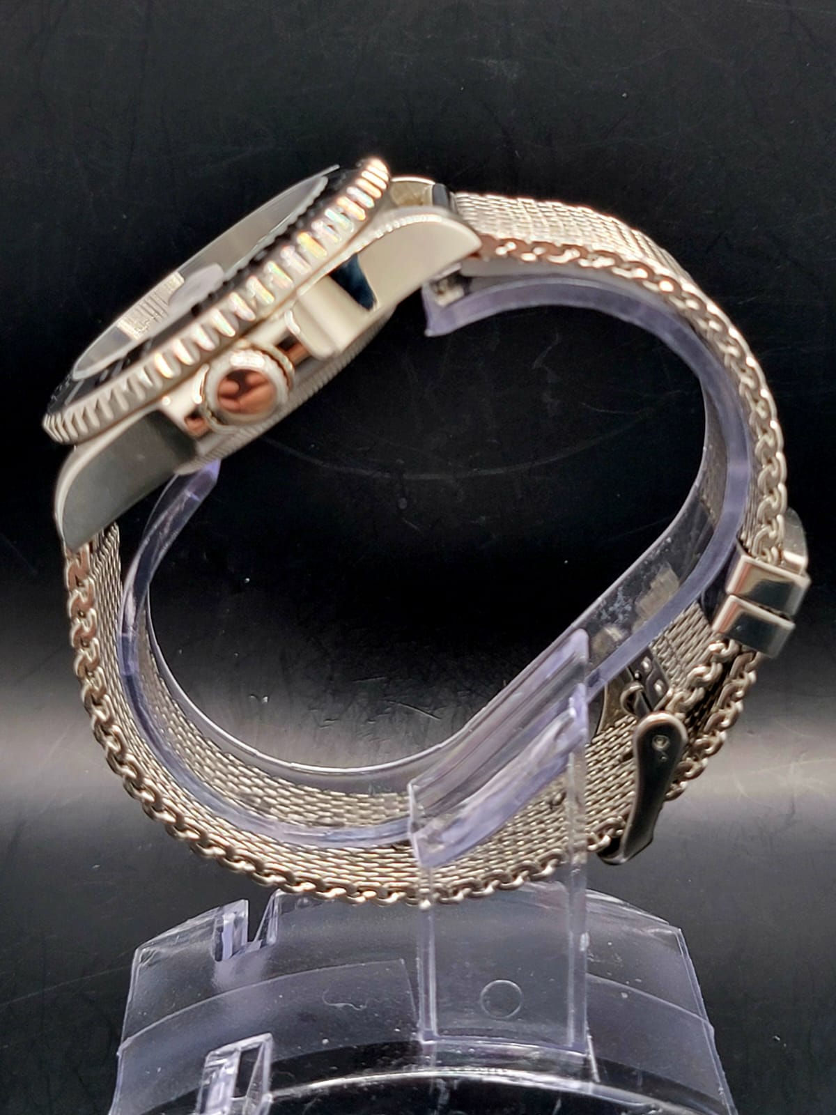 CUSTOM MOD SEIKO BLACK DIAL AND SS MESH BAND NH35 AUTO