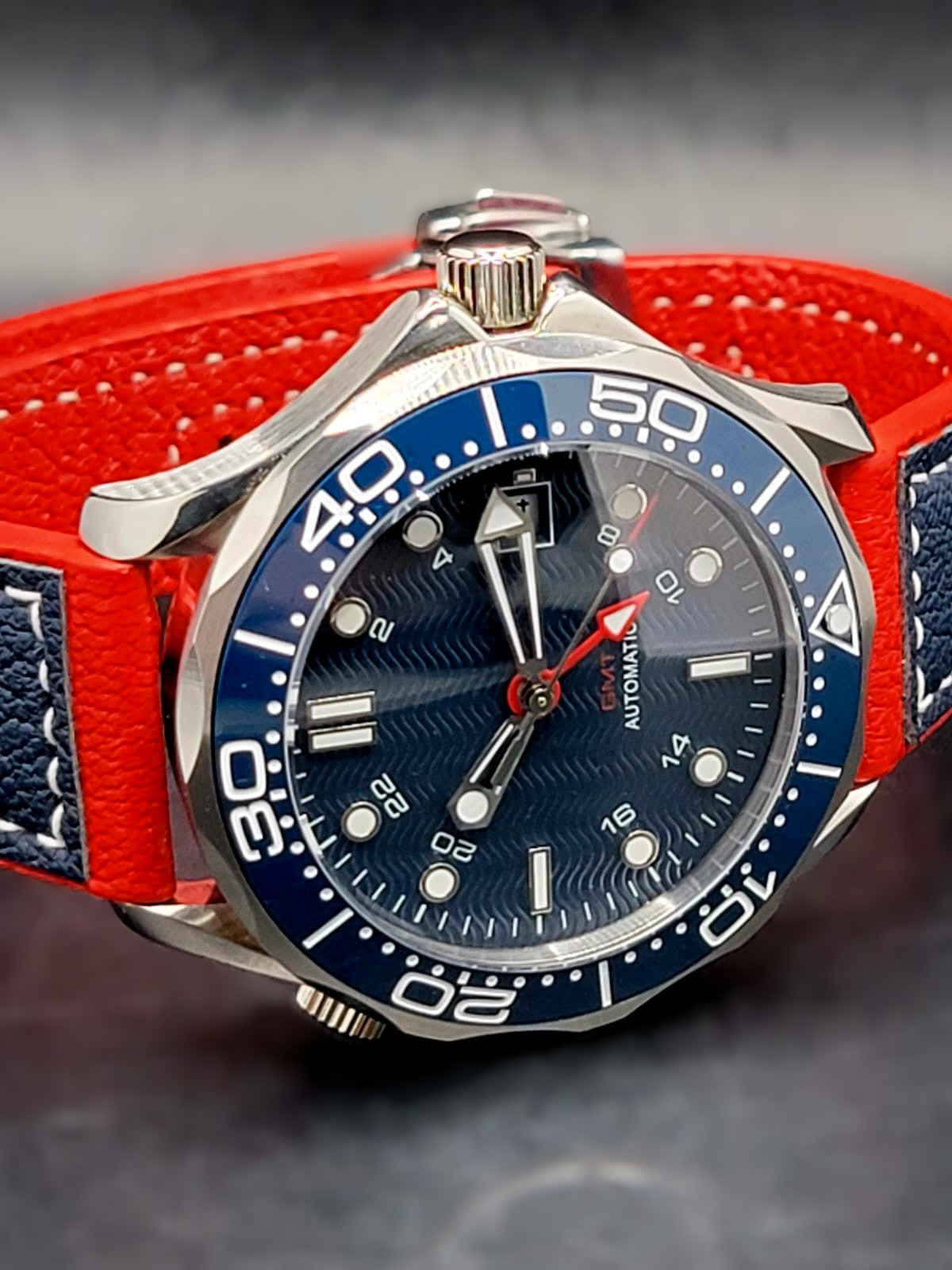 CUSTOM MOD 41mm BLUE WAVE DIAL SAPPHIRE GMT NH34 AUTO **USA SHIPPED**