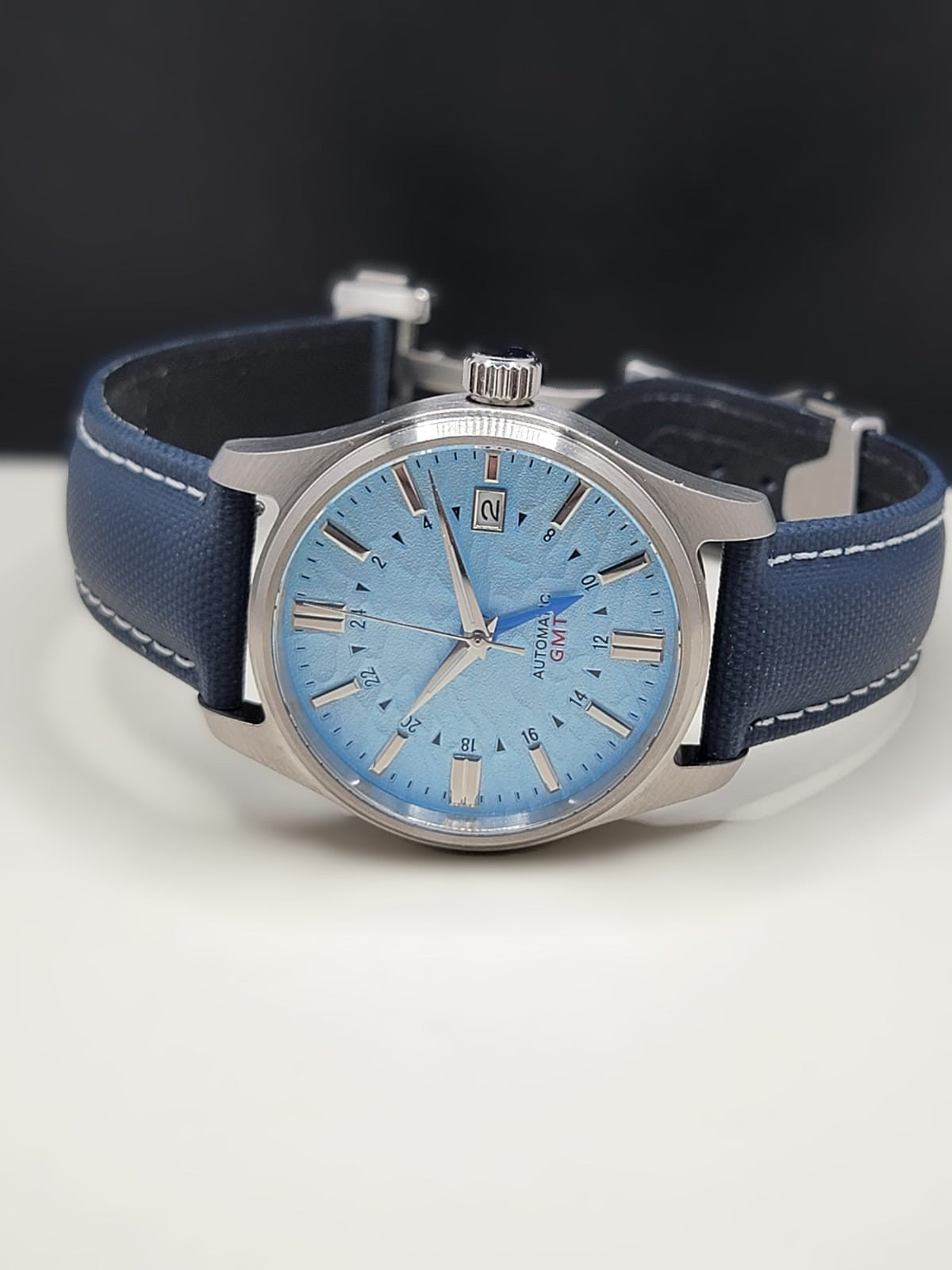 Sterile MOD 40mm Blue Dial GMT **UPGRADED CUSTOM BLUE SAILCLOTH BAND**- Sapphire NH34 GMT Automatic Men Watch NEW **INQUIRE FOR PRICING**