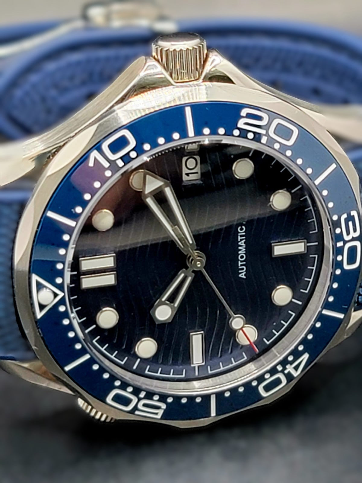 CUSTOM MOD 41mm Blue Wave Dial Sapphire NH35A Auto Mens Watch **USA SHIPPED**