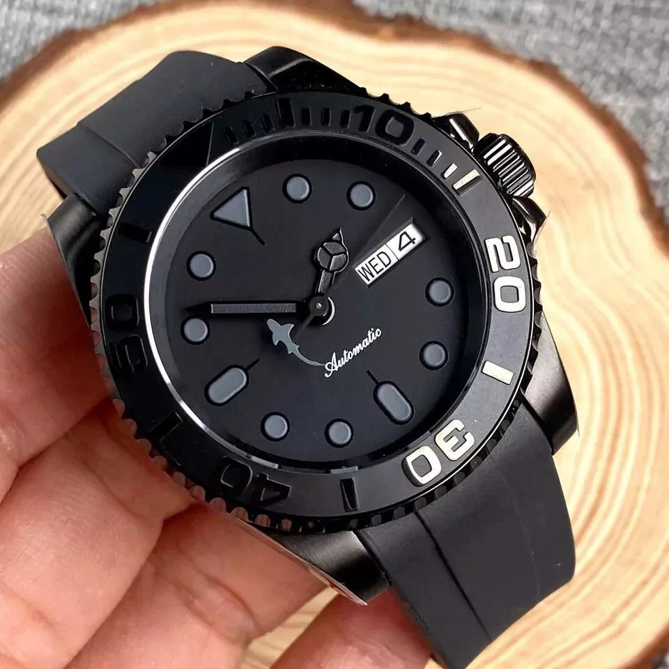 Sterile MOD CUSTOM BLACK SKX007 HOMAGE WATCH NH36 MOVEMENT DAY/DATED WITH RUBBER STRAP