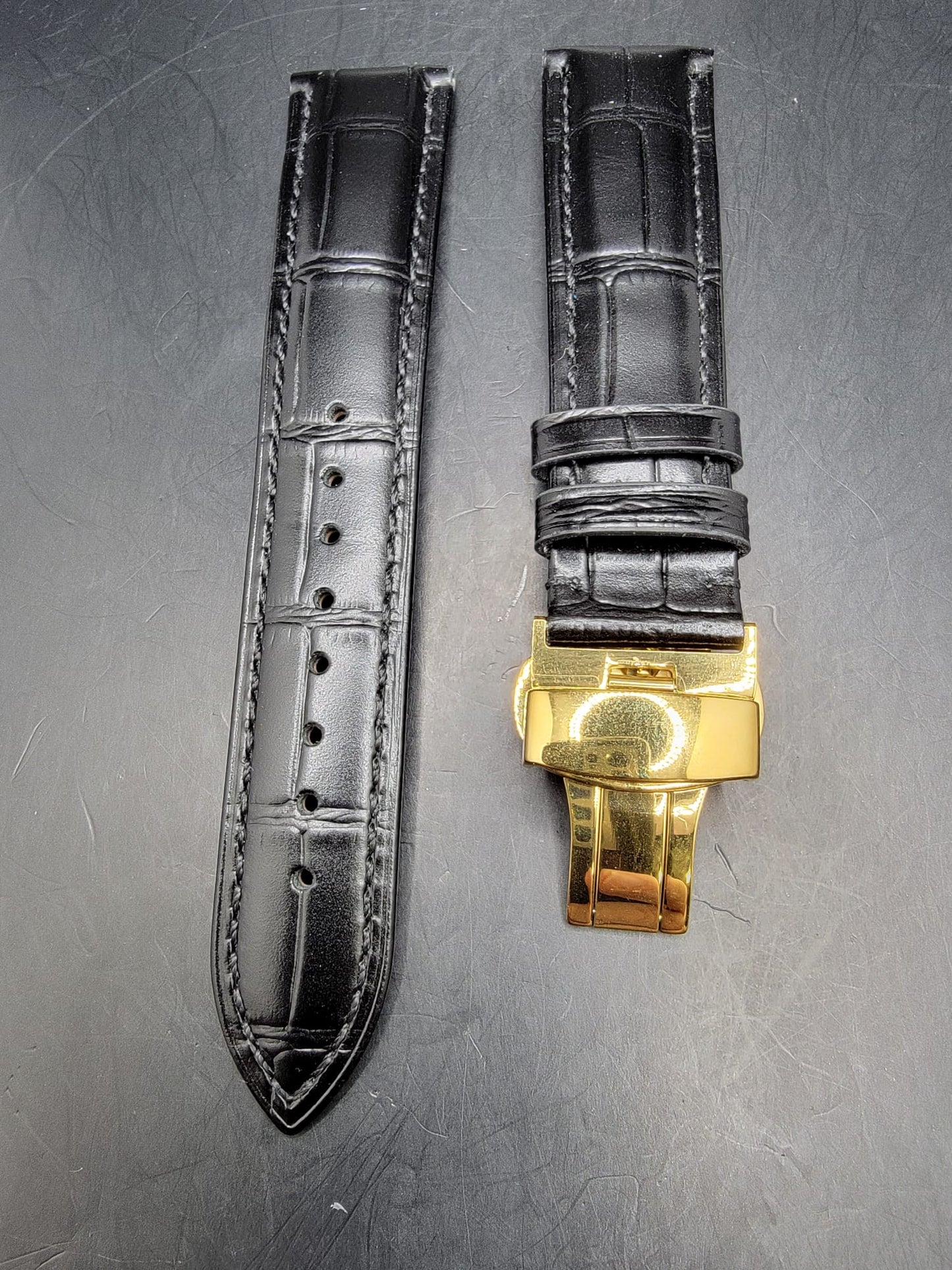 LEATHER BAND - BLACK - MID LEVEL - ROSE GOLD BUTTERLY