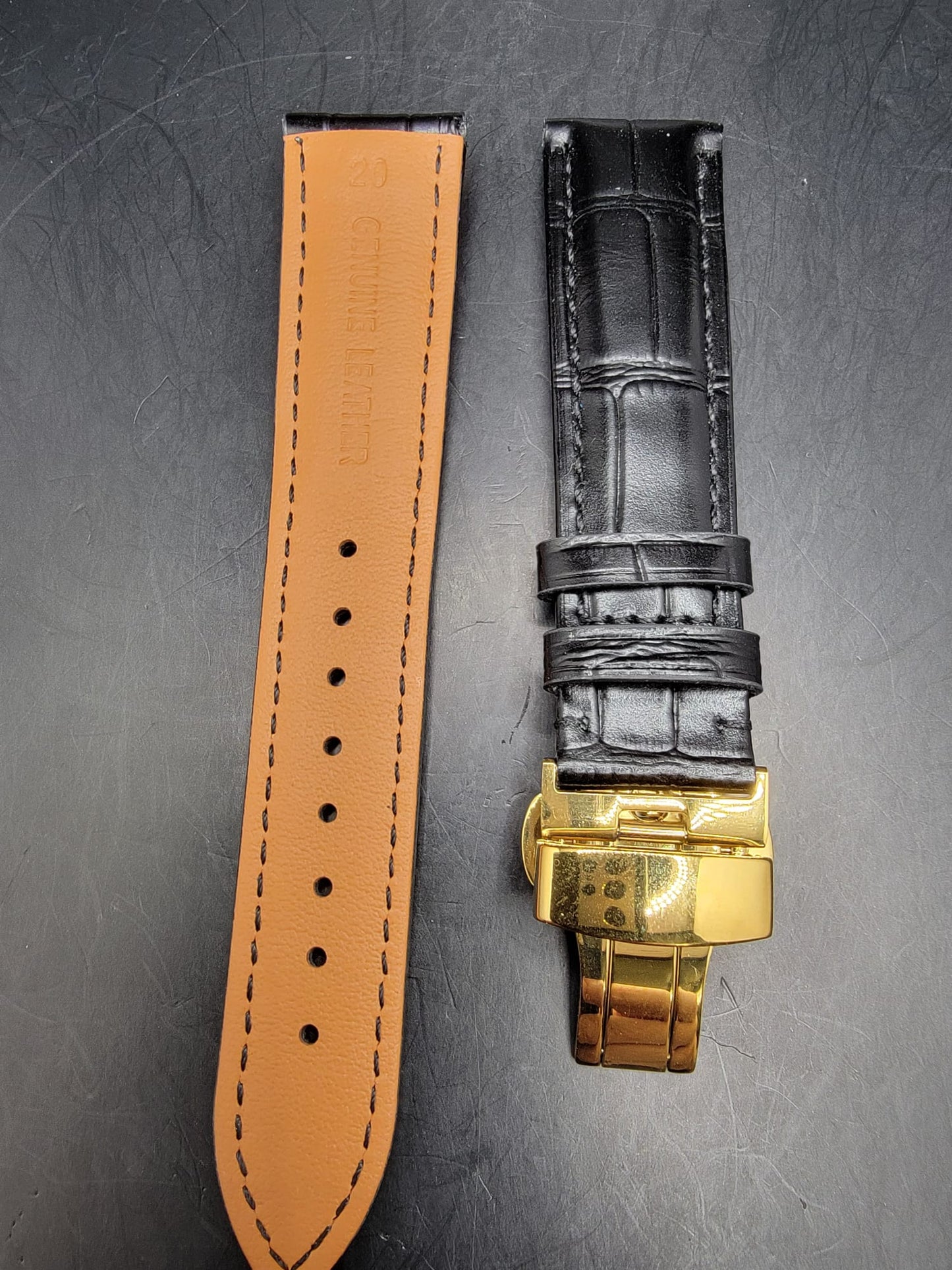 LEATHER BAND - BLACK - MID LEVEL - ROSE GOLD BUTTERLY