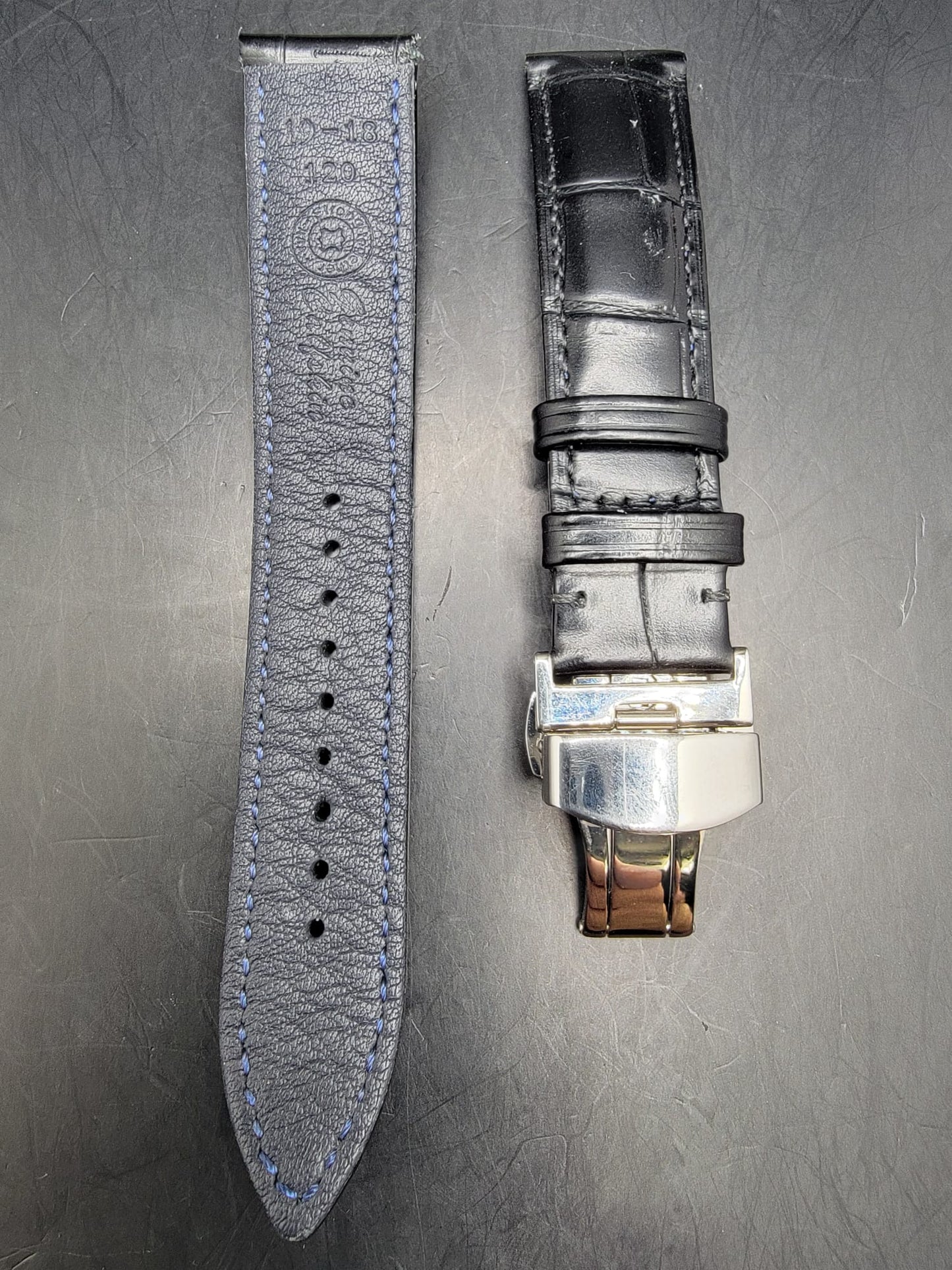 LEATHER BAND - BLACK - MID LEVEL - POLISHED SILVER BUTTERLY