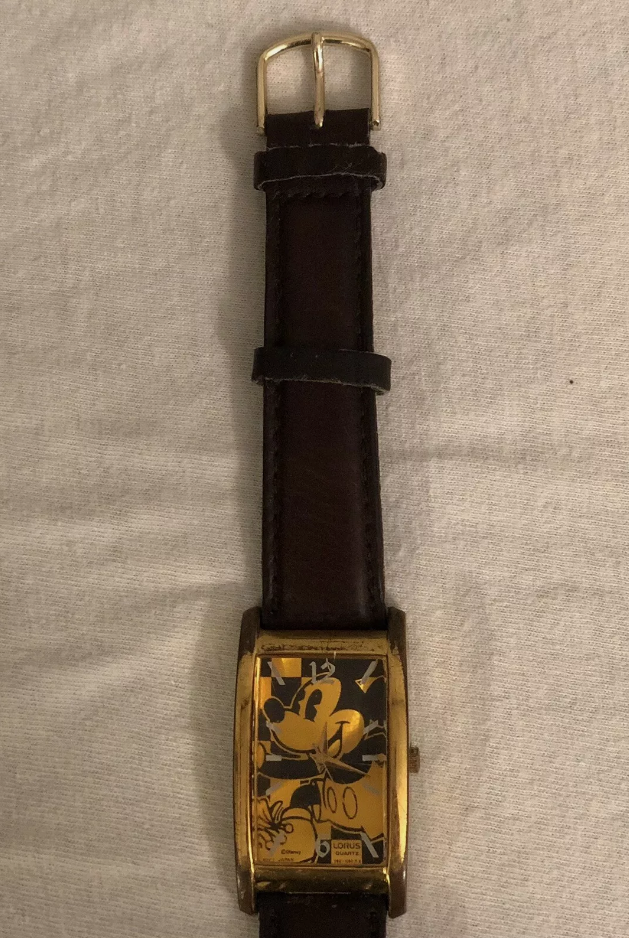 Lorus / Seiko Vintage Mickey Mouse Watch Disney Gold Rectangular Good Shape RZK130