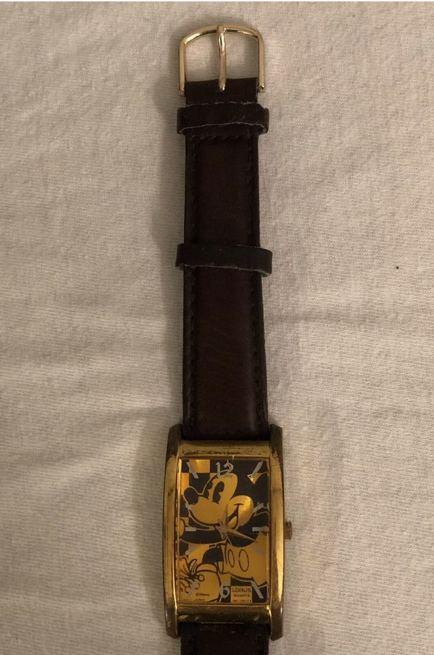 Lorus / Seiko Vintage Mickey Mouse Watch Disney Gold Rectangular Good Shape RZK130