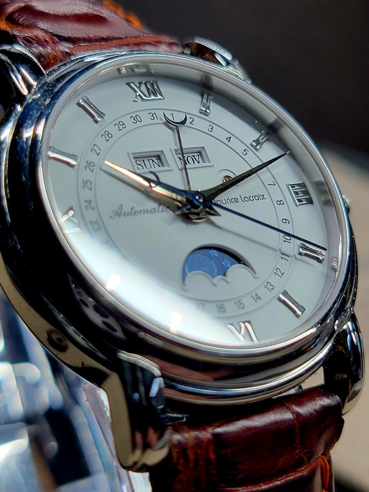 Maurice Lacroix Masterpiece Phase de Lune 38MM White Dial Leather Strap (MP6347)