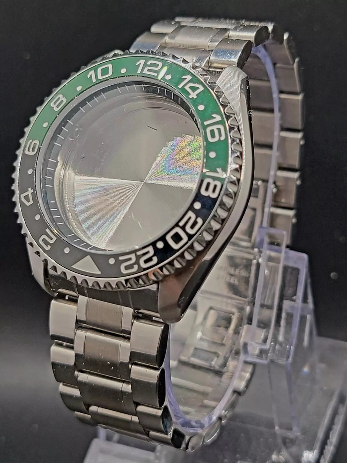 X-OUT QUALITY CUSTOM MOD CASE "SPRITE BUILD" SKX007 3:80: Silver Brushed Case with Crown Guard