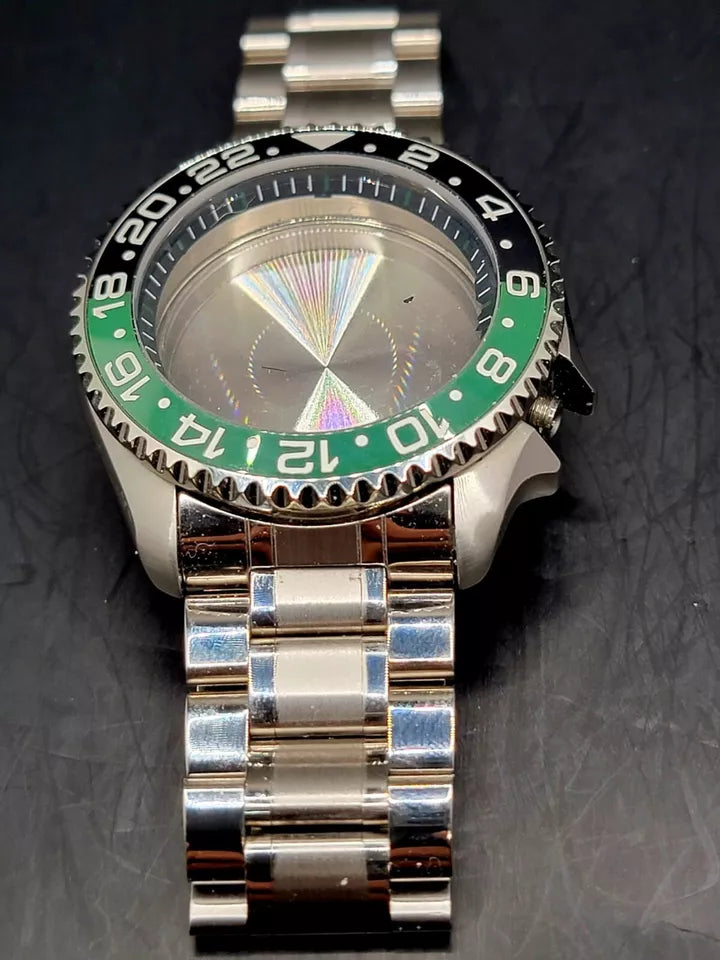 X-OUT QUALITY CUSTOM MOD CASE "SPRITE BUILD" SKX007 3:80: Silver Brushed Case with Crown Guard