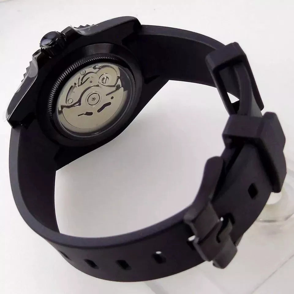 Sterile MOD CUSTOM BLACK SKX007 HOMAGE WATCH NH36 MOVEMENT DAY/DATED WITH RUBBER STRAP