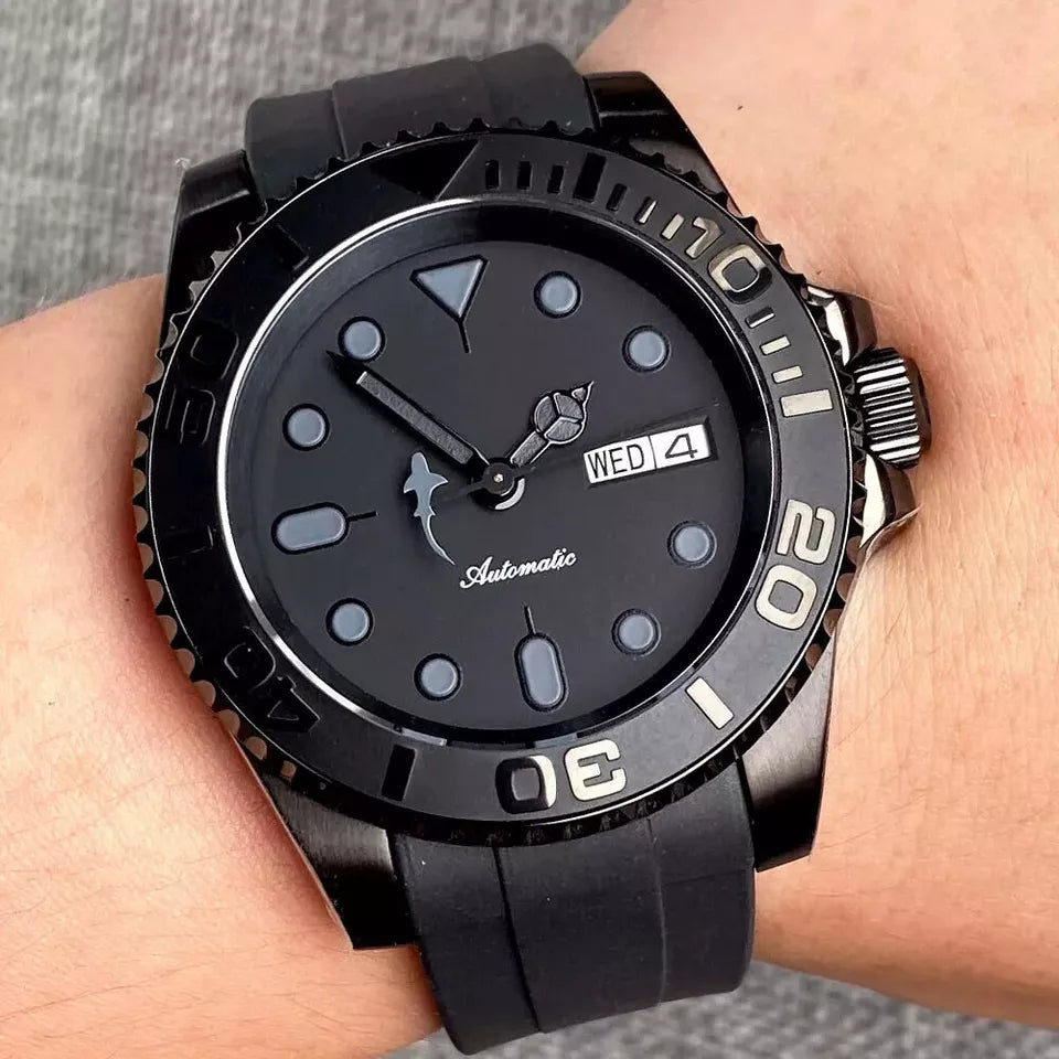 Sterile MOD CUSTOM BLACK SKX007 HOMAGE WATCH NH36 MOVEMENT DAY/DATED WITH RUBBER STRAP