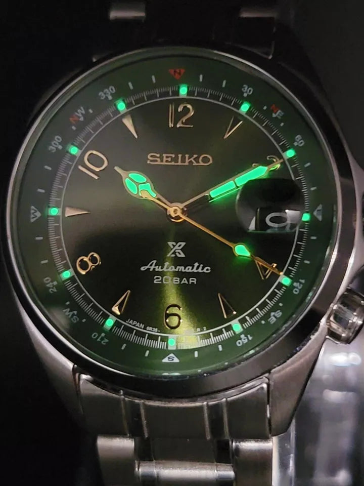 CUSTOM SEIKO MOD Alpinist GREEN Automatic 6R35A MOVEMENT MEN'S WATCH NEW