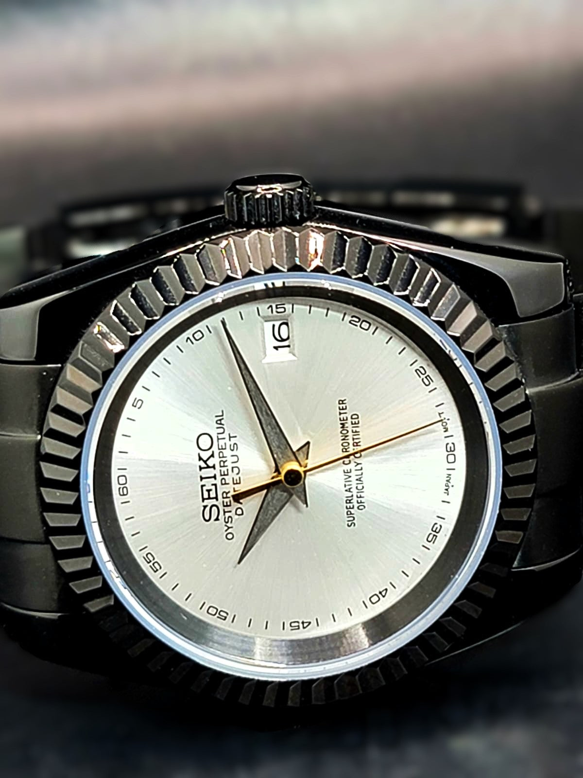 Seiko MOD Black Case with Silver Dial
